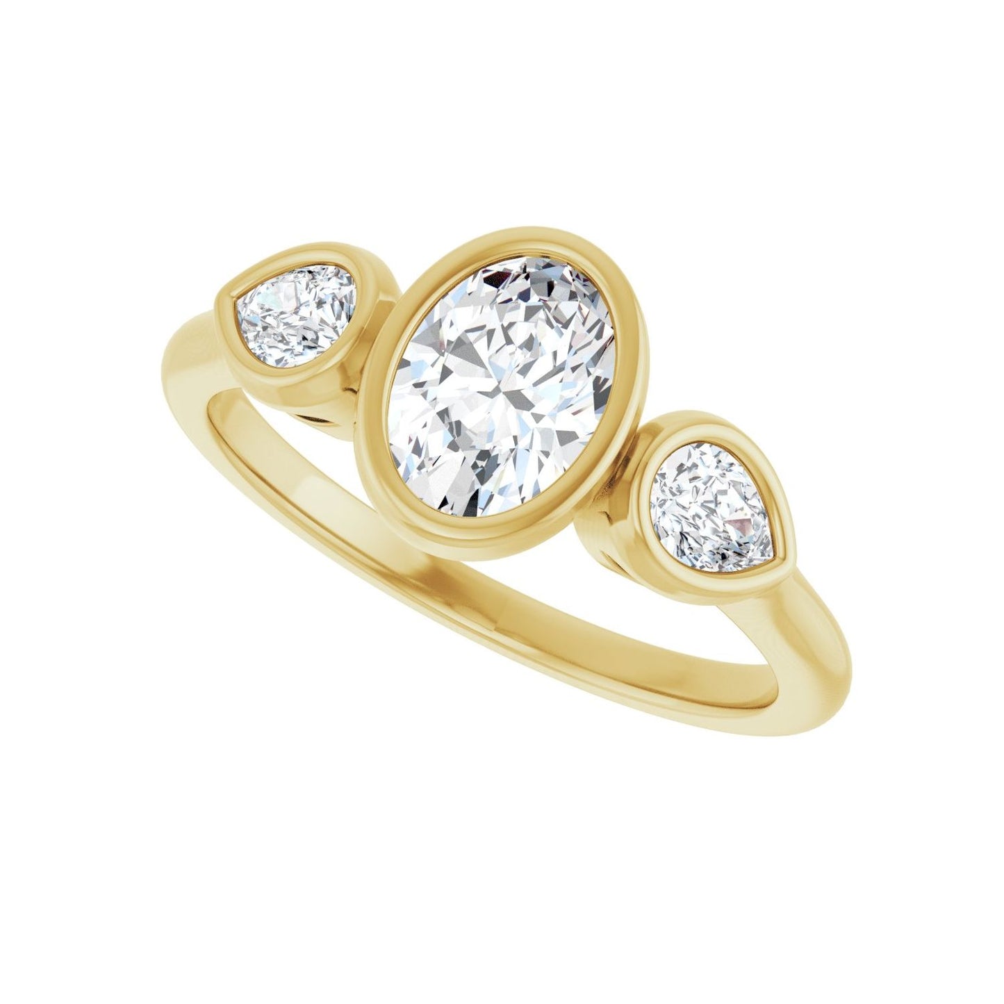 Oval Bezel-Set Three-Stone Engagement Ring | Metal Type=14K Yellow Gold | Center Stone Size=1 CT | Image 5