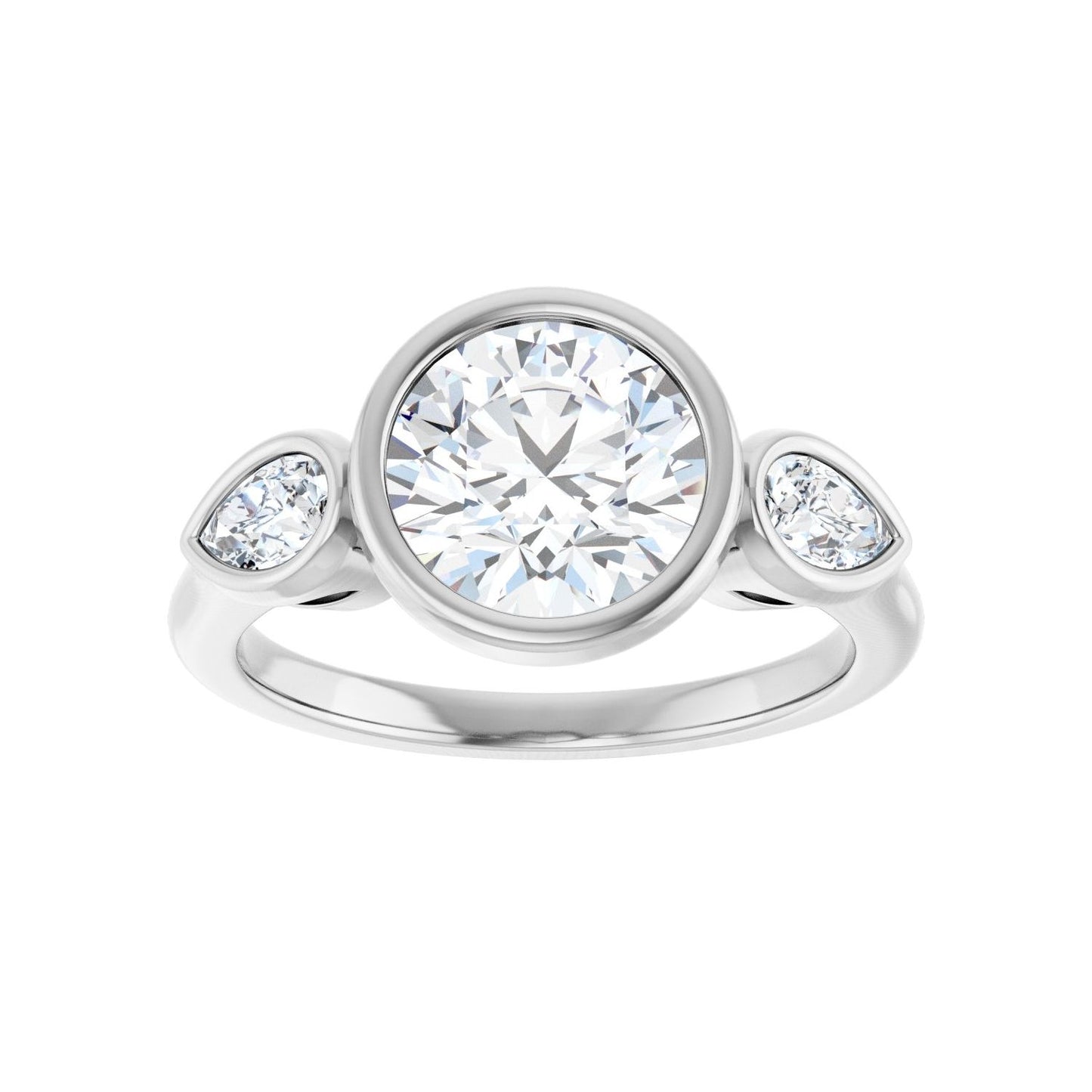 Round Bezel-Set Three-Stone Engagement Ring | Metal Type=14K White Gold | Center Stone Size=2 CT | Image 3
