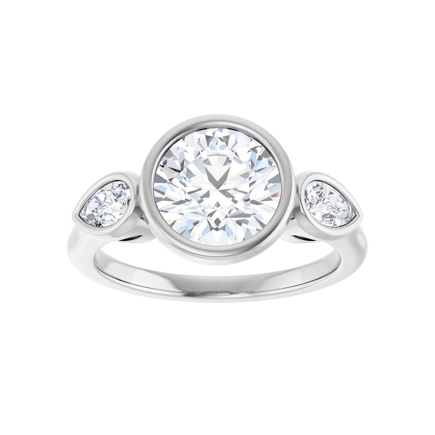 Round Bezel-Set Three-Stone Engagement Ring | Metal Type=14K White Gold | Center Stone Size=2 CT | Image 3