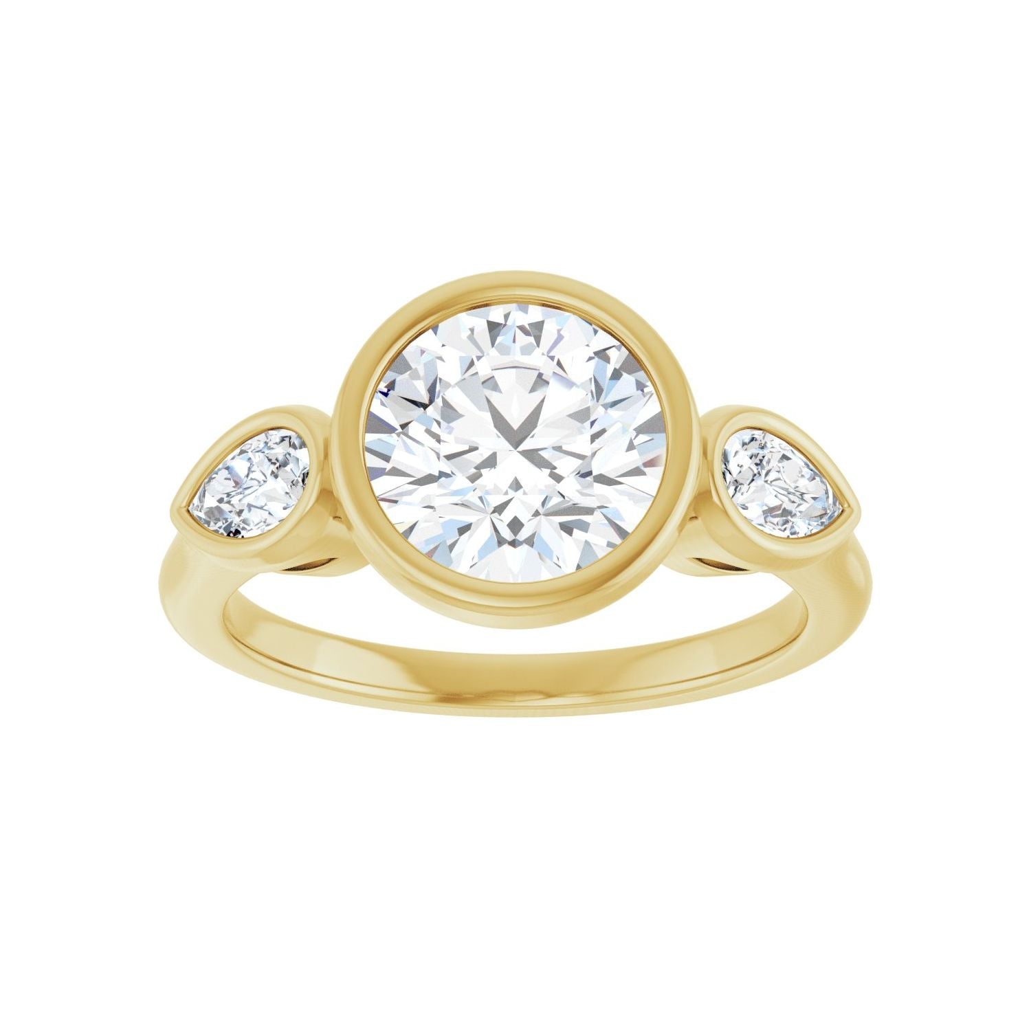 Round Bezel-Set Three-Stone Engagement Ring | Metal Type=14K Yellow Gold | Center Stone Size=2 CT | Image 3