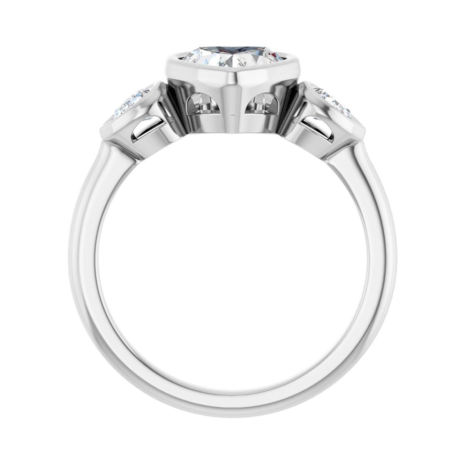 Heart Bezel-Set Three-Stone Engagement Ring | Metal Type=14K White Gold | Center Stone Size=1 CT | Image 2