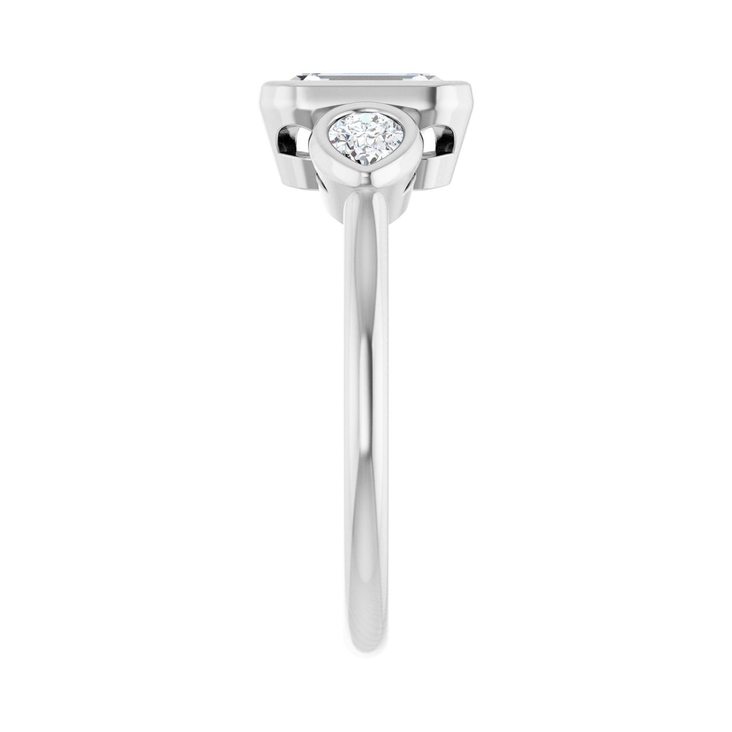 Emerald Bezel-Set Three-Stone Engagement Ring | Metal Type=14K White Gold | Center Stone Size=1.5 CT | Image 4