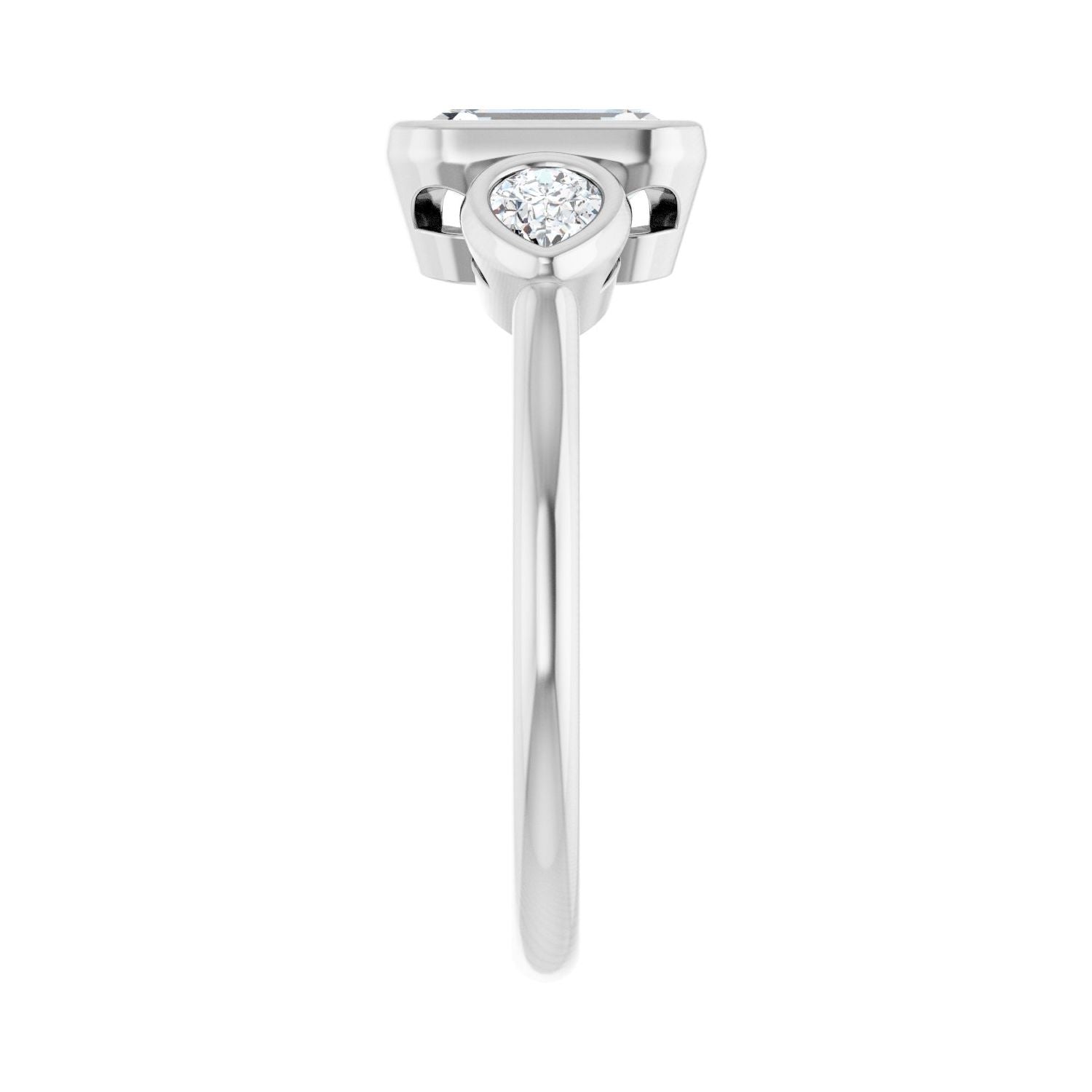 Emerald Bezel-Set Three-Stone Engagement Ring | Metal Type=14K White Gold | Center Stone Size=1.5 CT | Image 4