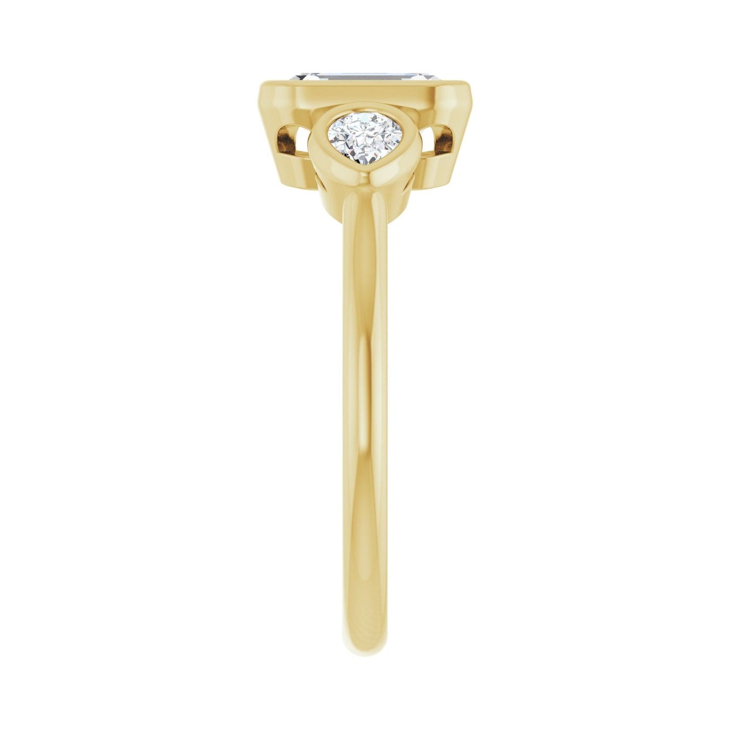 Emerald Bezel-Set Three-Stone Engagement Ring | Metal Type=14K Yellow Gold | Center Stone Size=1.5 CT | Image 4
