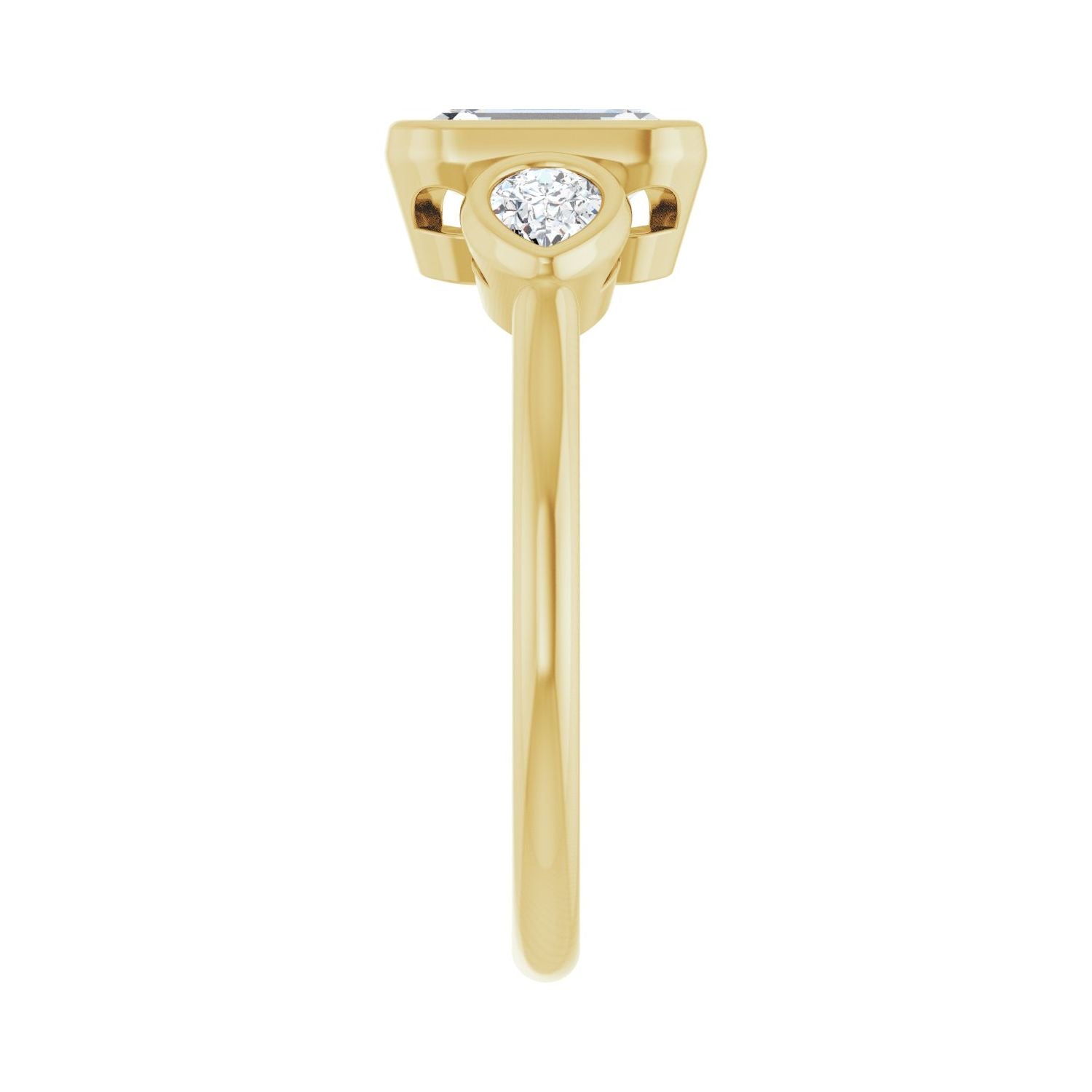 Emerald Bezel-Set Three-Stone Engagement Ring | Metal Type=14K Yellow Gold | Center Stone Size=1.5 CT | Image 4
