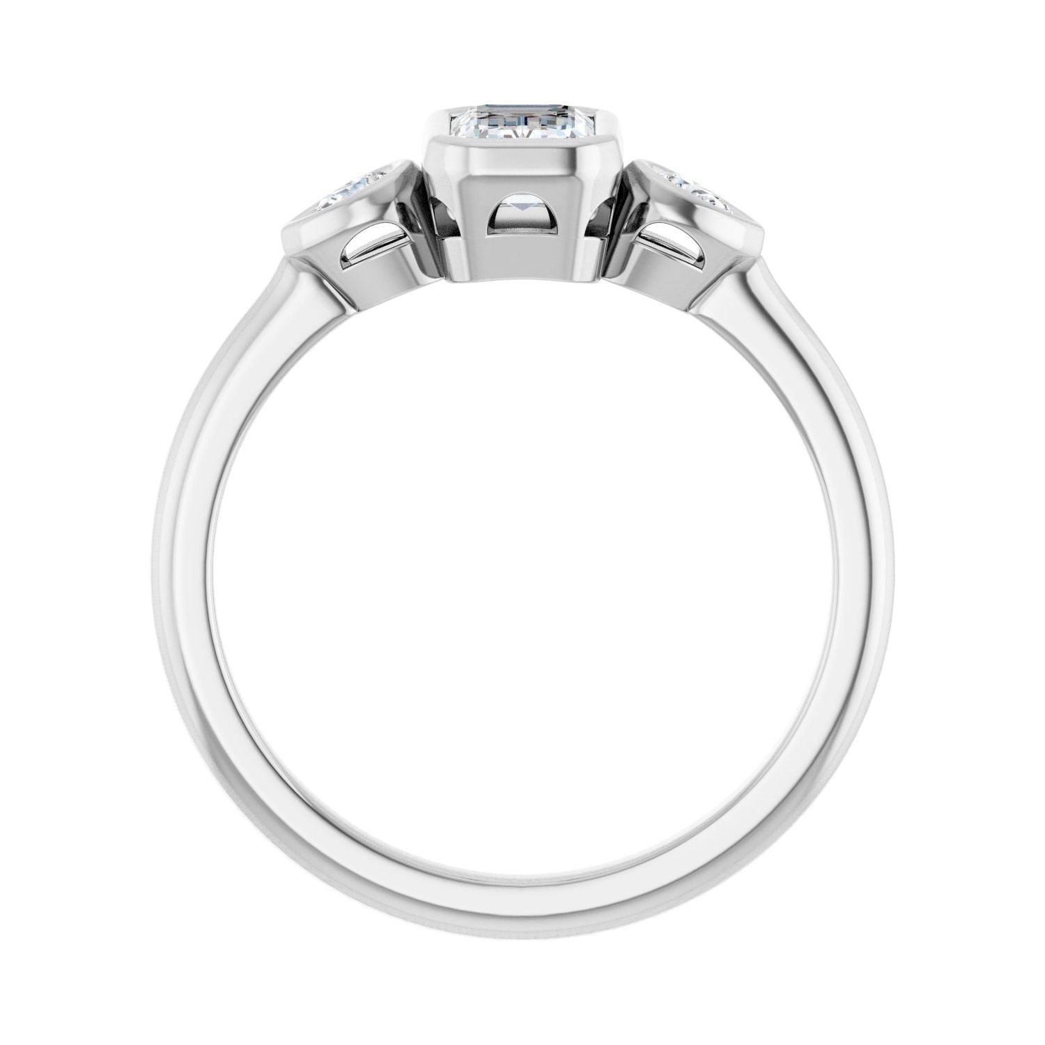 Emerald Bezel-Set Three-Stone Engagement Ring | Metal Type=14K White Gold | Center Stone Size=1 CT | Image 2