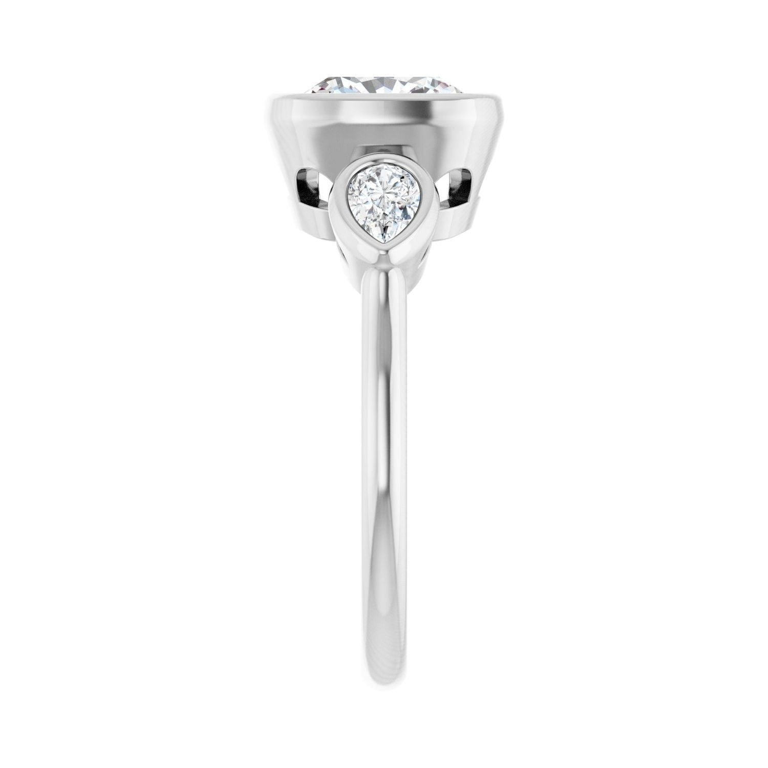 Cushion Bezel-Set Three-Stone Engagement Ring | Metal Type=14K White Gold | Center Stone Size=3 CT | Image 4