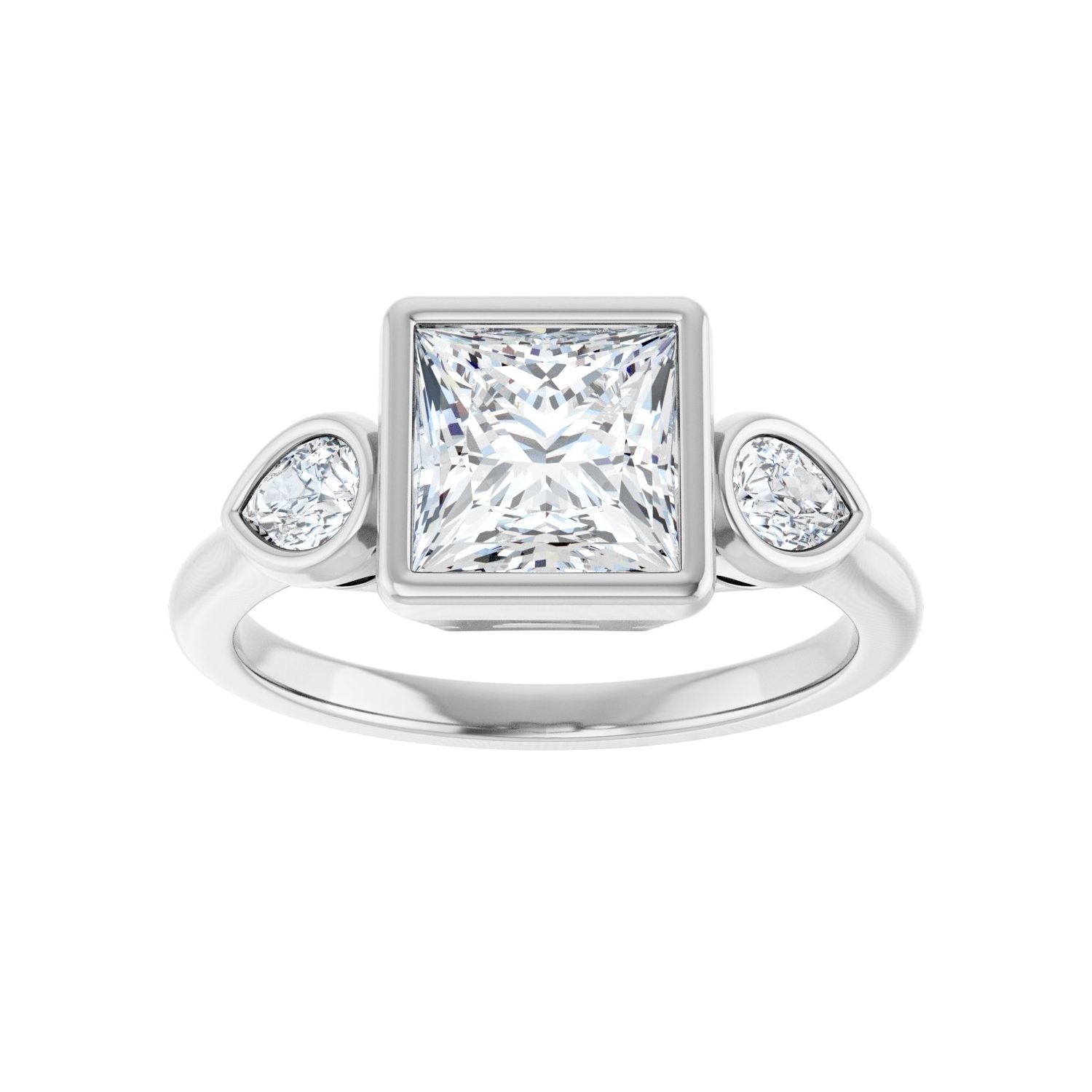 Square Bezel-Set Three-Stone Engagement Ring | Metal Type=14K White Gold | Center Stone Size=1.5 CT | Image 3