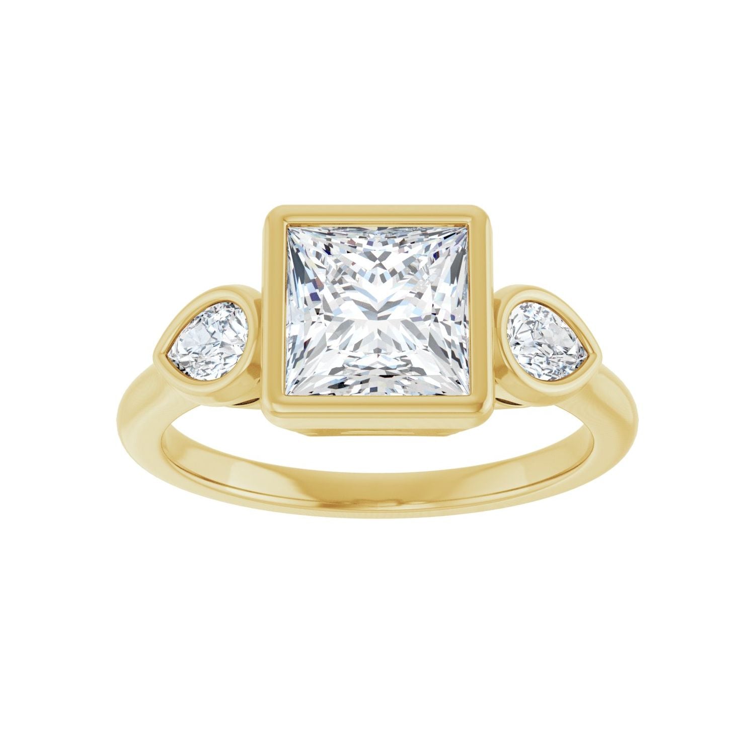 Square Bezel-Set Three-Stone Engagement Ring | Metal Type=14K Yellow Gold | Center Stone Size=1.5 CT | Image 3