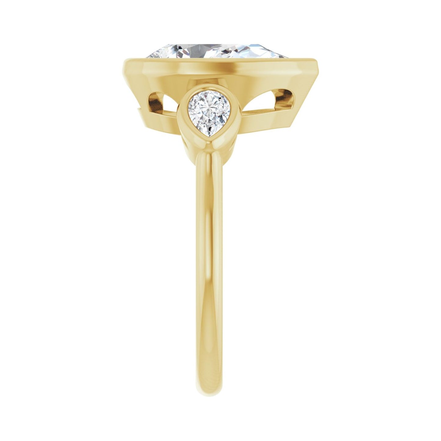 Pear Bezel-Set Three-Stone Engagement Ring | Metal Type=14K Yellow Gold | Center Stone Size=3 CT | Image 4