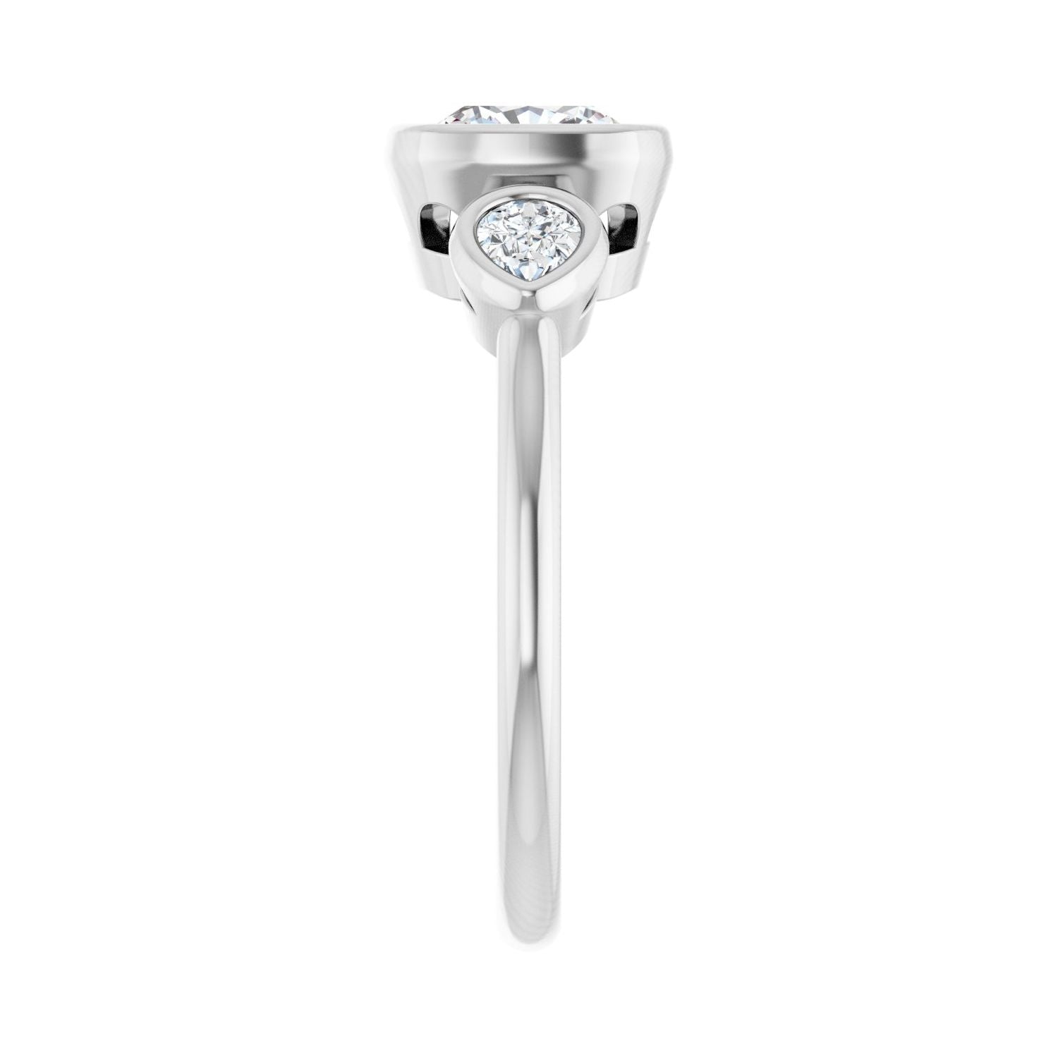 Cushion Bezel-Set Three-Stone Engagement Ring | Metal Type=14K White Gold | Center Stone Size=1.5 CT | Image 4