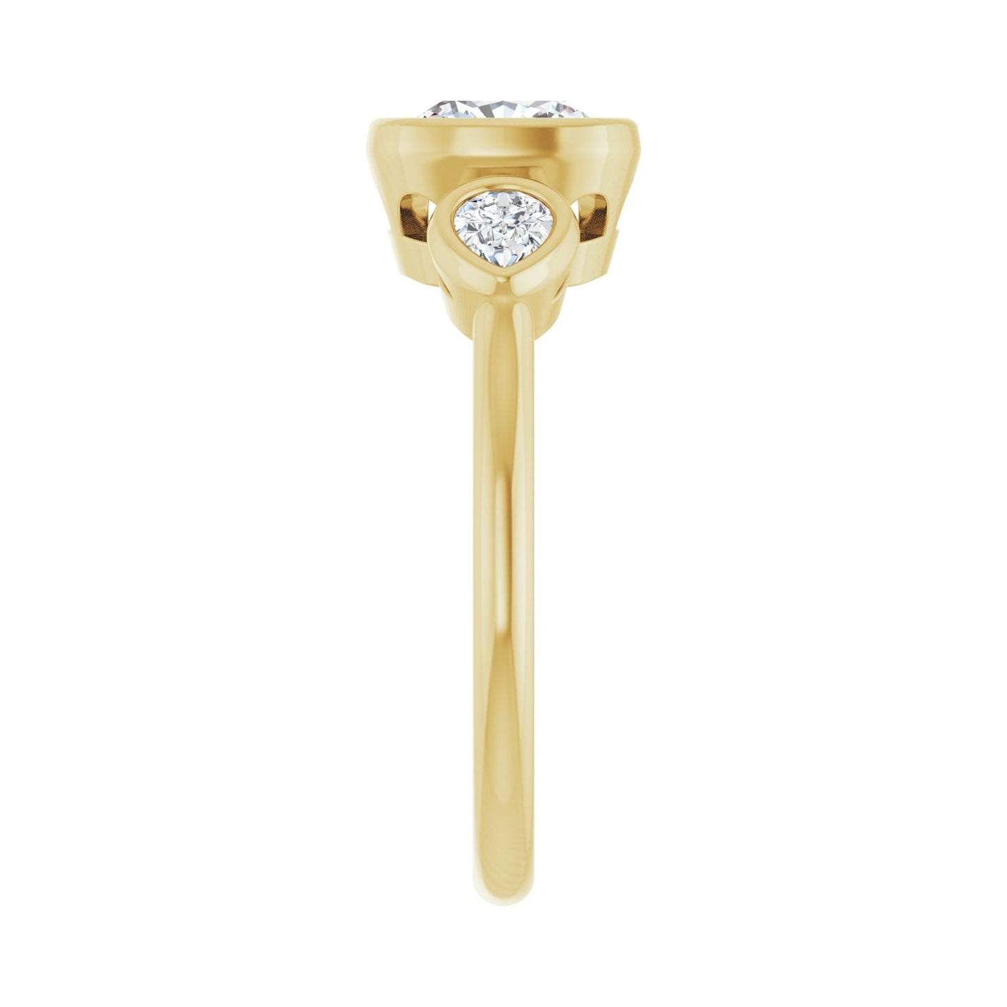Cushion Bezel-Set Three-Stone Engagement Ring | Metal Type=14K Yellow Gold | Center Stone Size=1.5 CT | Image 4