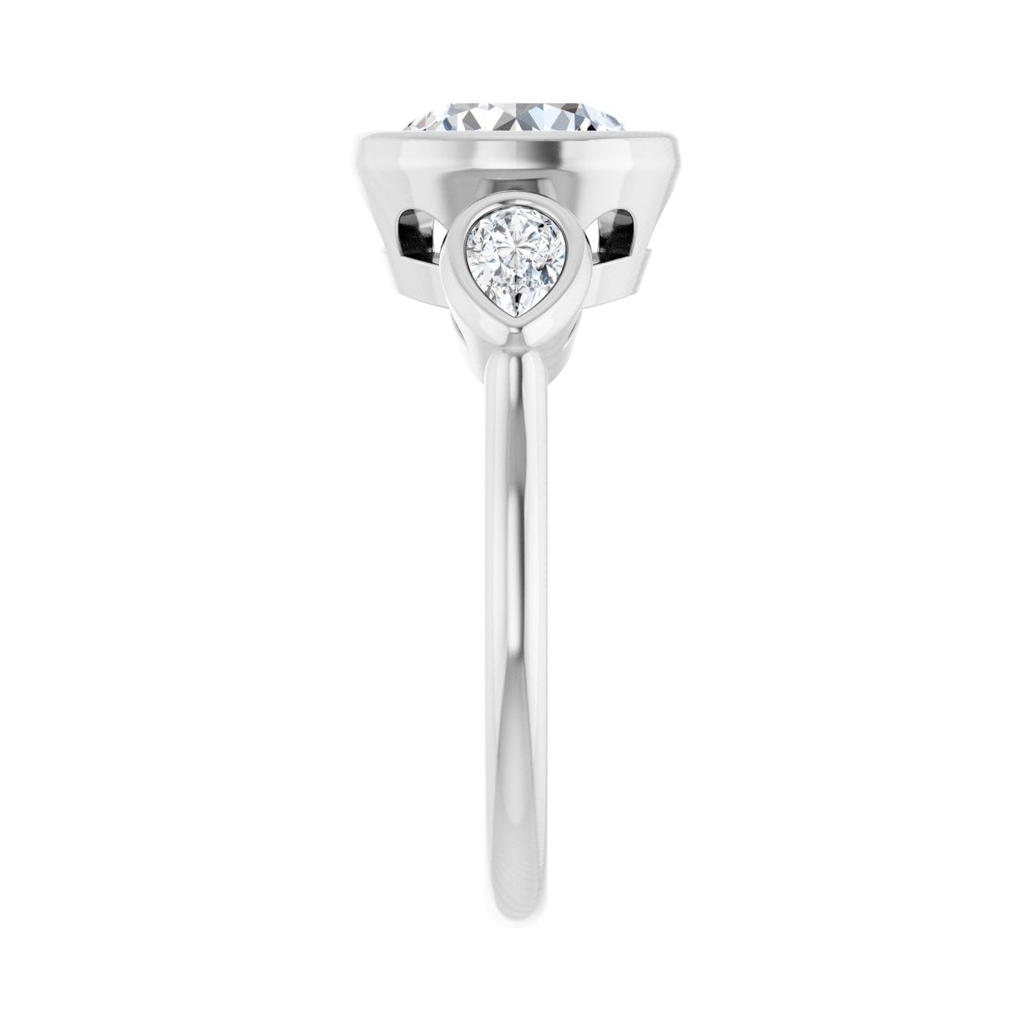 Round Bezel-Set Three-Stone Engagement Ring | Metal Type=14K White Gold | Center Stone Size=2 CT | Image 4