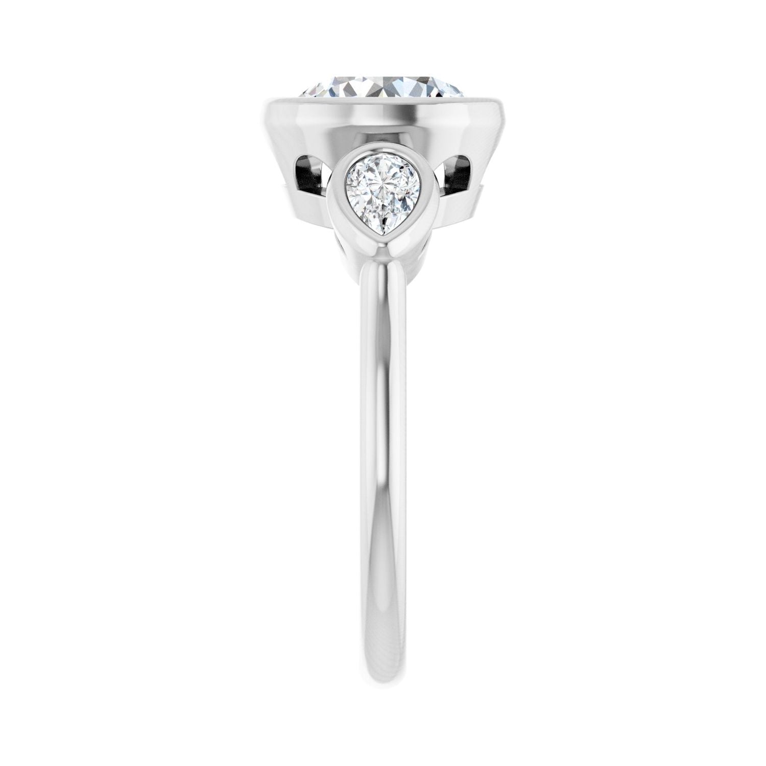 Round Bezel-Set Three-Stone Engagement Ring | Metal Type=14K White Gold | Center Stone Size=2 CT | Image 4
