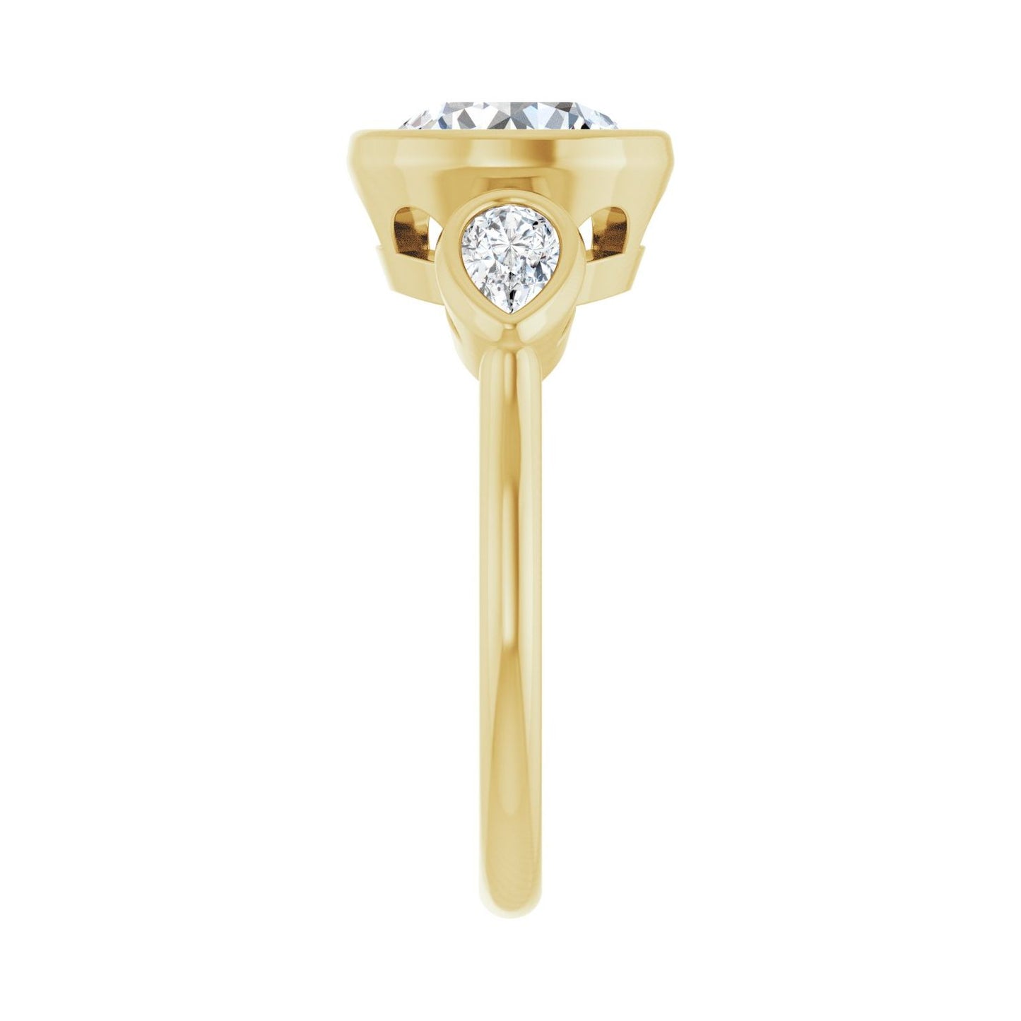 Round Bezel-Set Three-Stone Engagement Ring | Metal Type=14K Yellow Gold | Center Stone Size=2 CT | Image 4