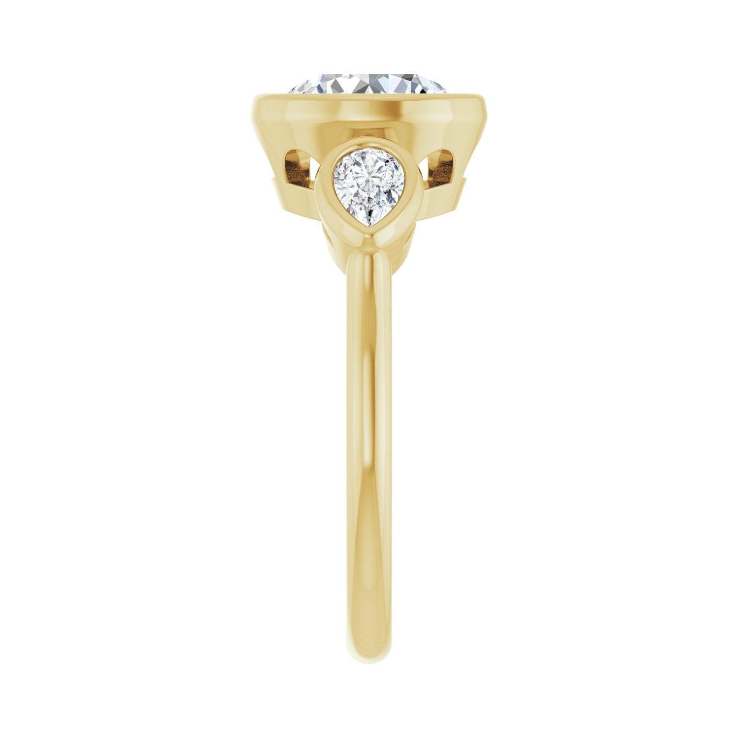 Round Bezel-Set Three-Stone Engagement Ring | Metal Type=14K Yellow Gold | Center Stone Size=2 CT | Image 4