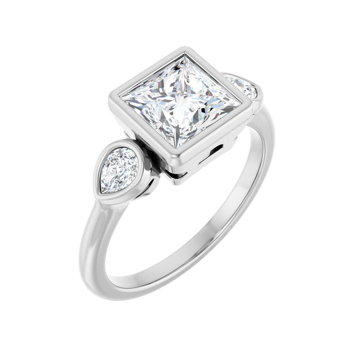 Square Bezel-Set Three-Stone Engagement Ring | Metal Type=14K White Gold | Center Stone Size=1.5 CT | Image 2