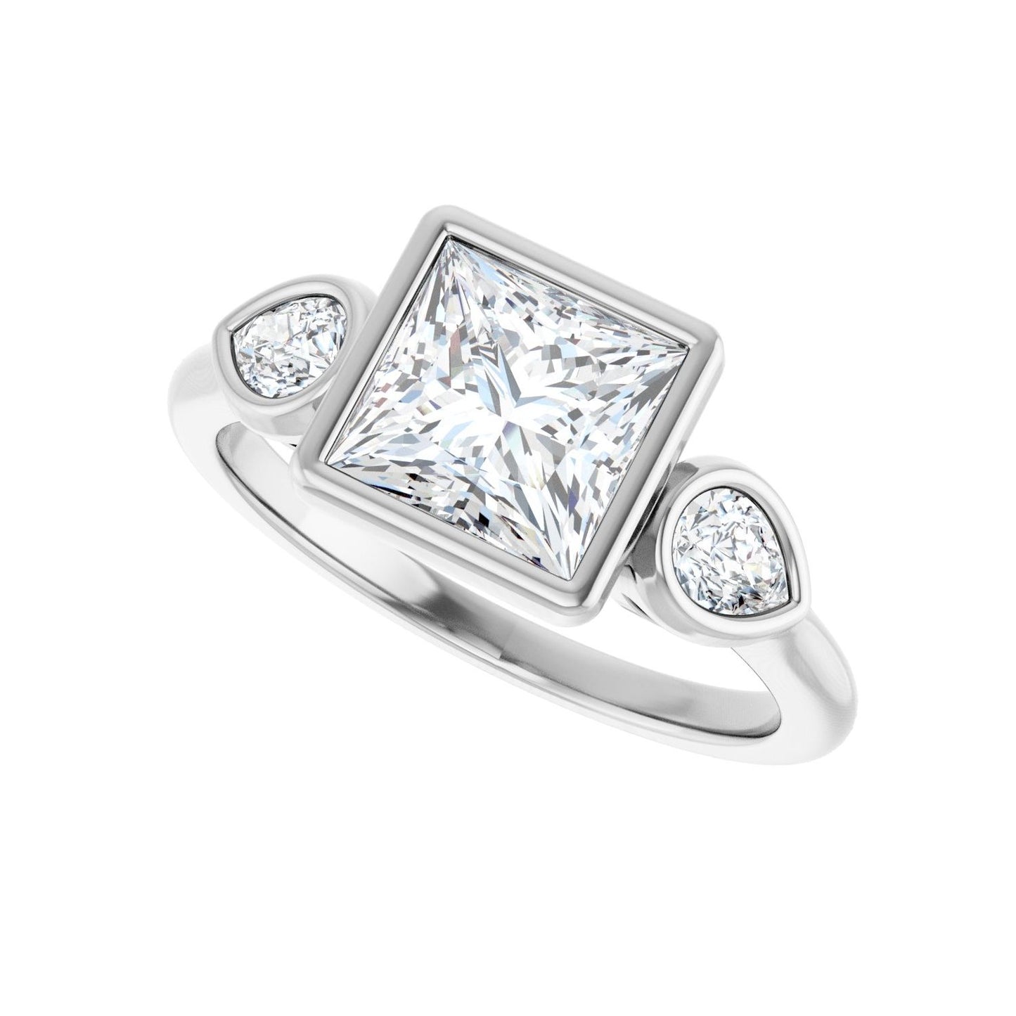 Square Bezel-Set Three-Stone Engagement Ring | Metal Type=14K White Gold | Center Stone Size=1.5 CT | Image 5