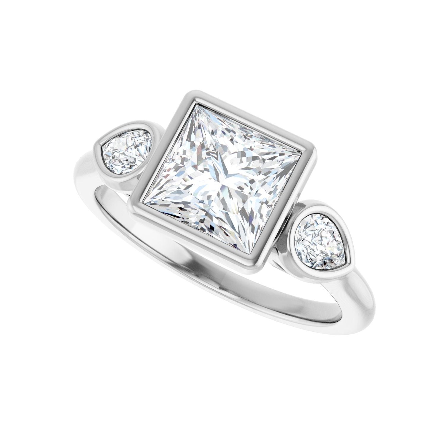 Square Bezel-Set Three-Stone Engagement Ring | Metal Type=14K White Gold | Center Stone Size=1.5 CT | Image 5
