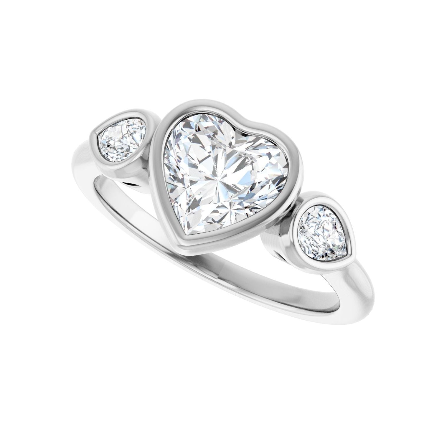 Heart Bezel-Set Three-Stone Engagement Ring | Metal Type=14K White Gold | Center Stone Size=1 CT | Image 5