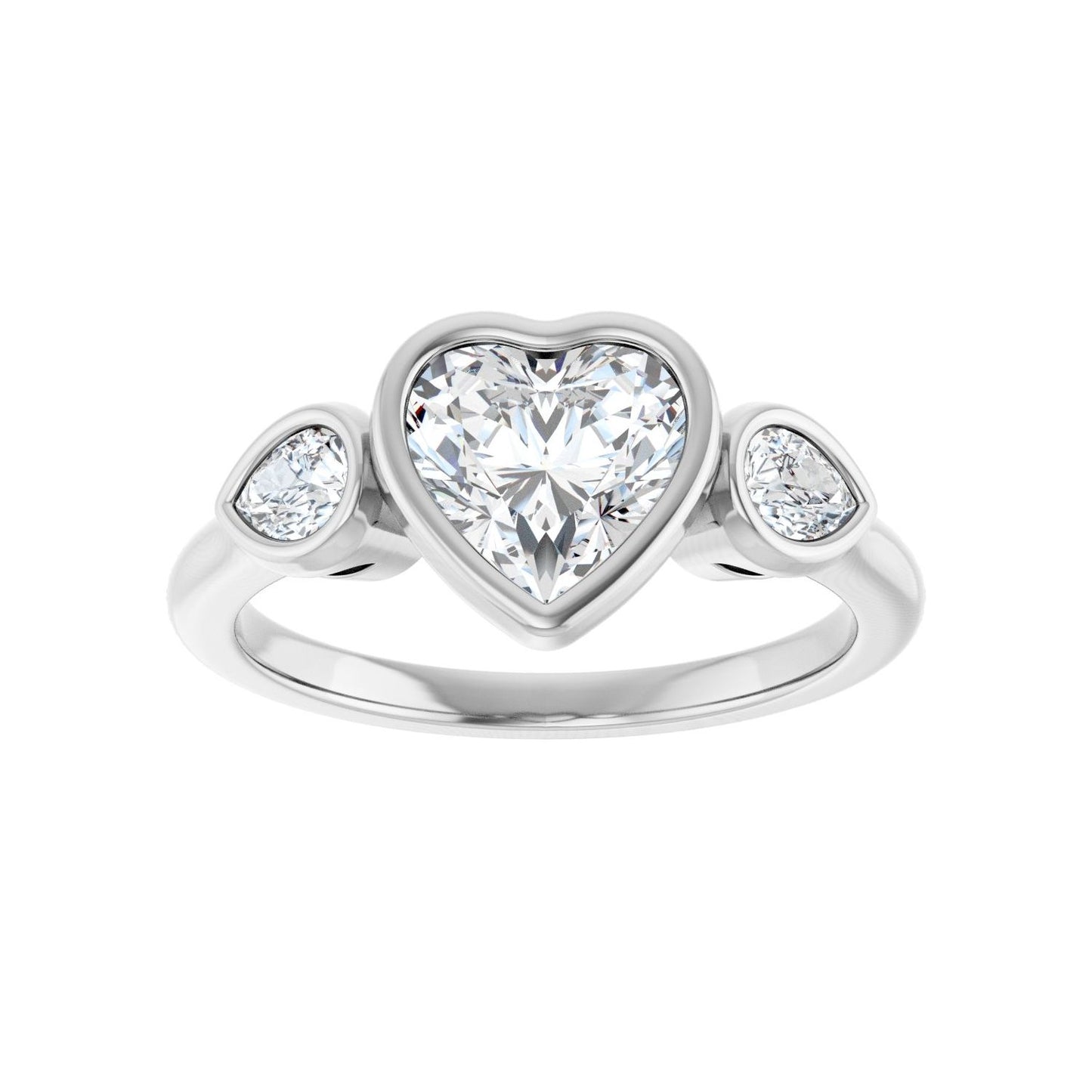 Heart Bezel-Set Three-Stone Engagement Ring | Metal Type=14K White Gold | Center Stone Size=1 CT | Image 3