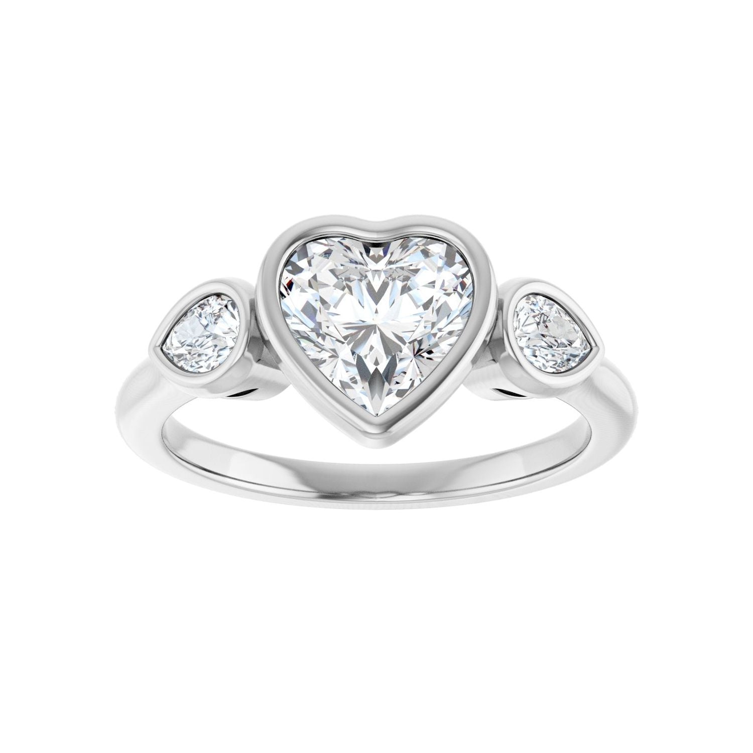 Heart Bezel-Set Three-Stone Engagement Ring | Metal Type=14K White Gold | Center Stone Size=1 CT | Image 3