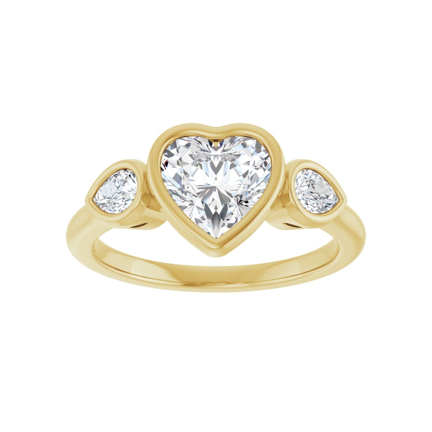 Heart Bezel-Set Three-Stone Engagement Ring | Metal Type=14K Yellow Gold | Center Stone Size=1 CT | Image 3