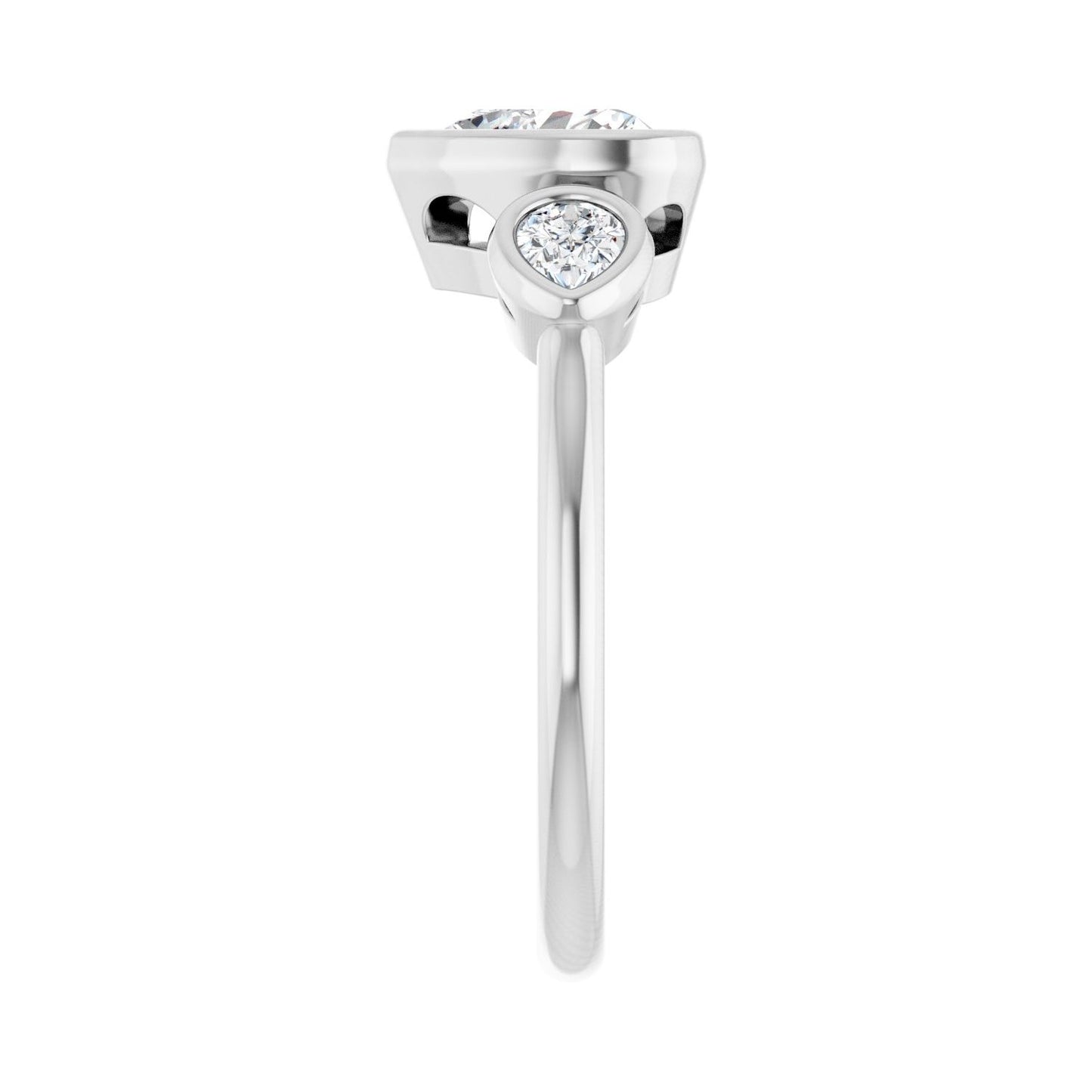 Heart Bezel-Set Three-Stone Engagement Ring | Metal Type=14K White Gold | Center Stone Size=1 CT | Image 4