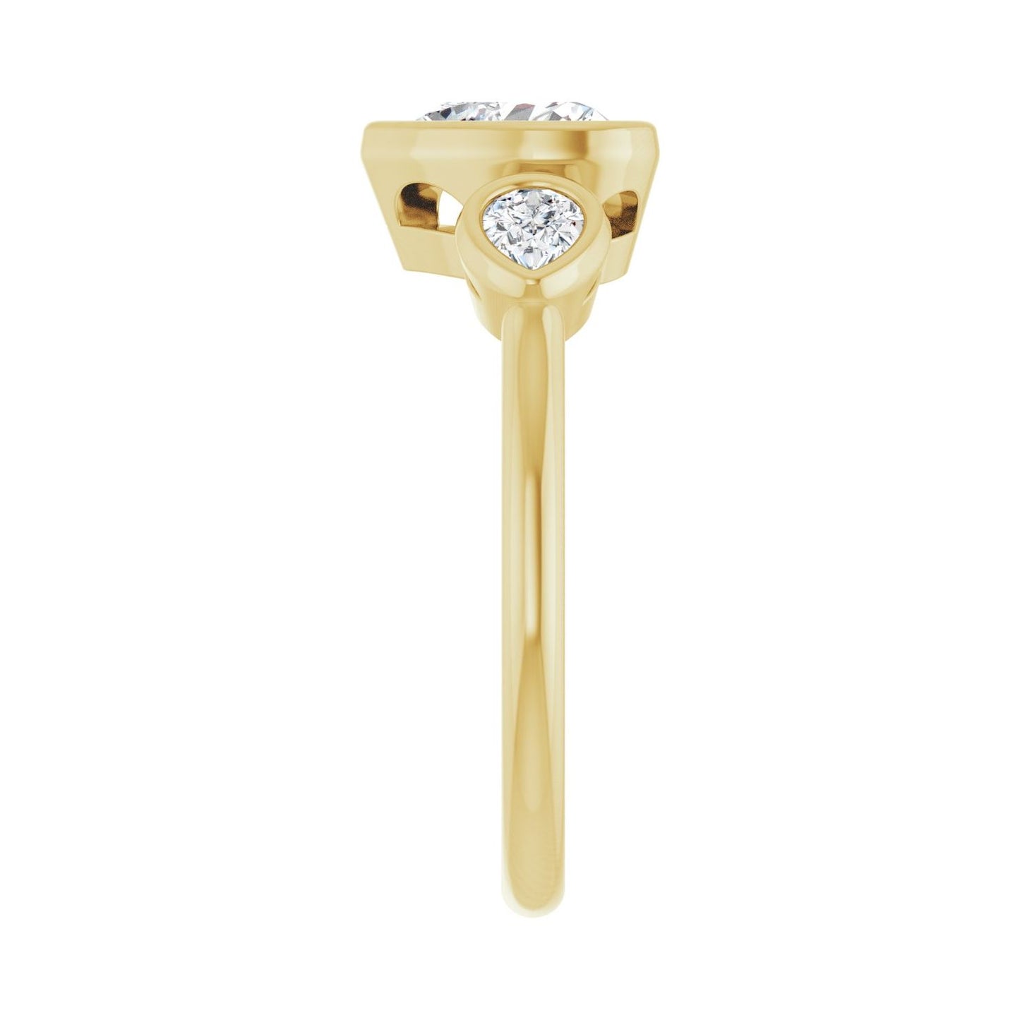 Heart Bezel-Set Three-Stone Engagement Ring | Metal Type=14K Yellow Gold | Center Stone Size=1 CT | Image 4