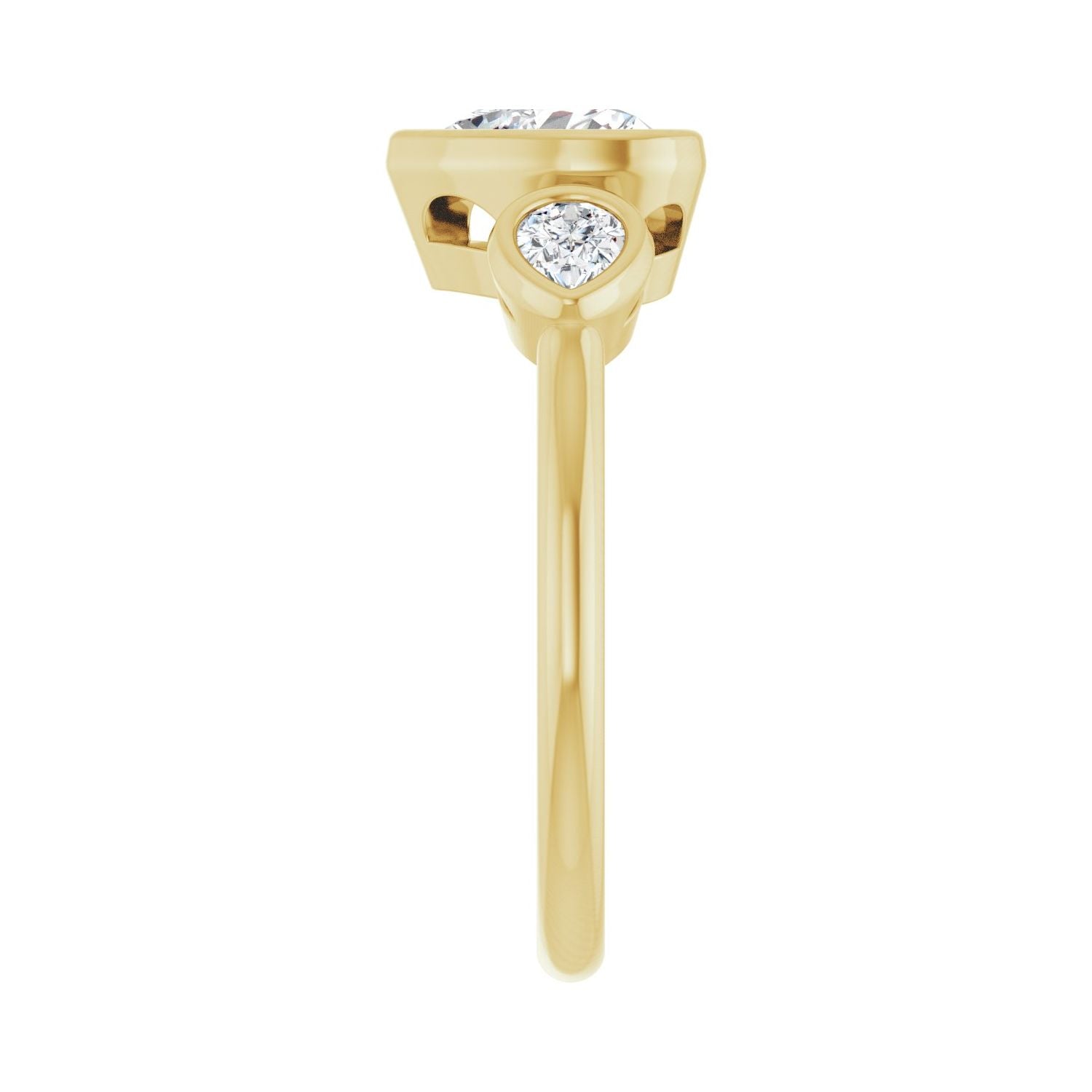 Heart Bezel-Set Three-Stone Engagement Ring | Metal Type=14K Yellow Gold | Center Stone Size=1 CT | Image 4