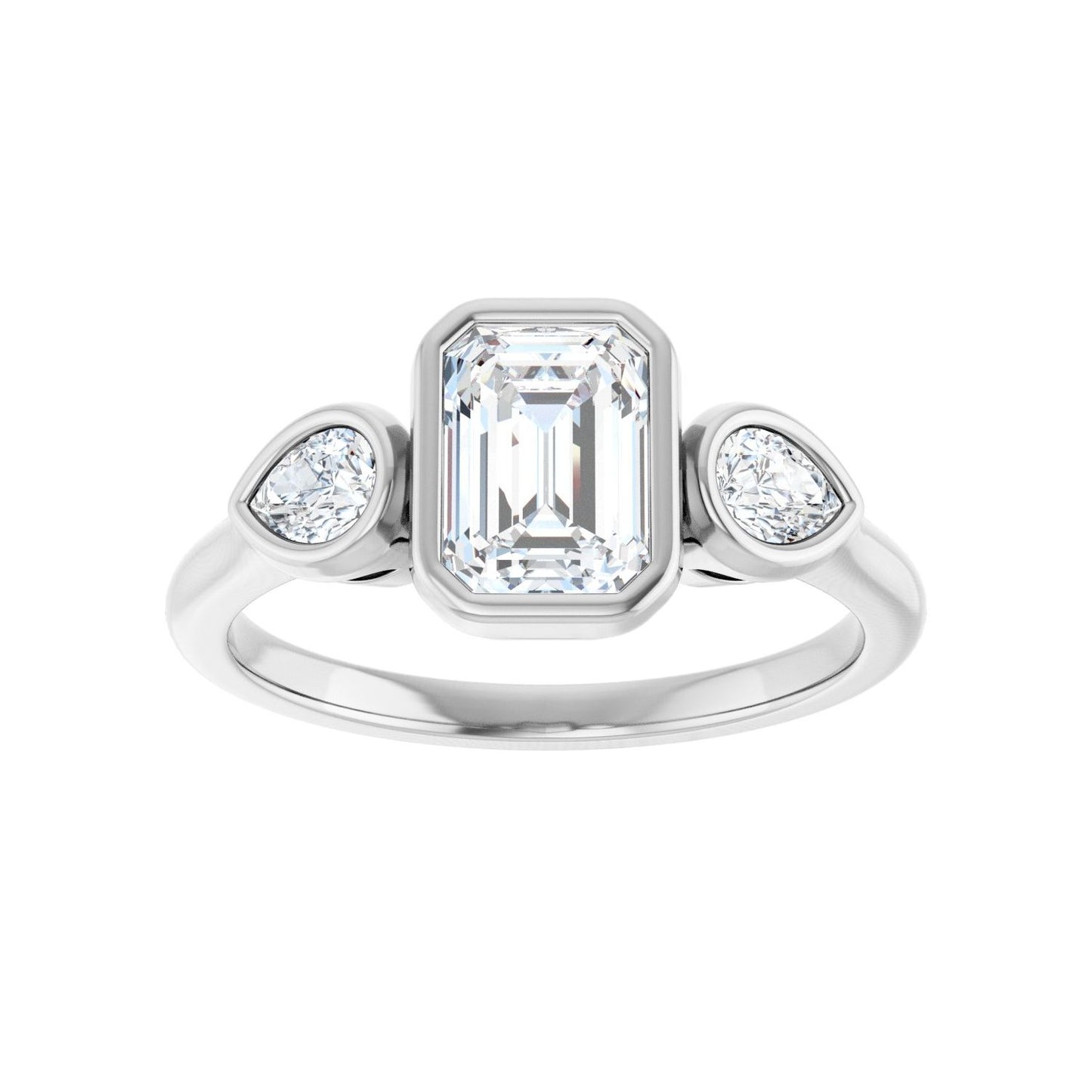 Emerald Bezel-Set Three-Stone Engagement Ring | Metal Type=14K White Gold | Center Stone Size=1.5 CT | Image 3
