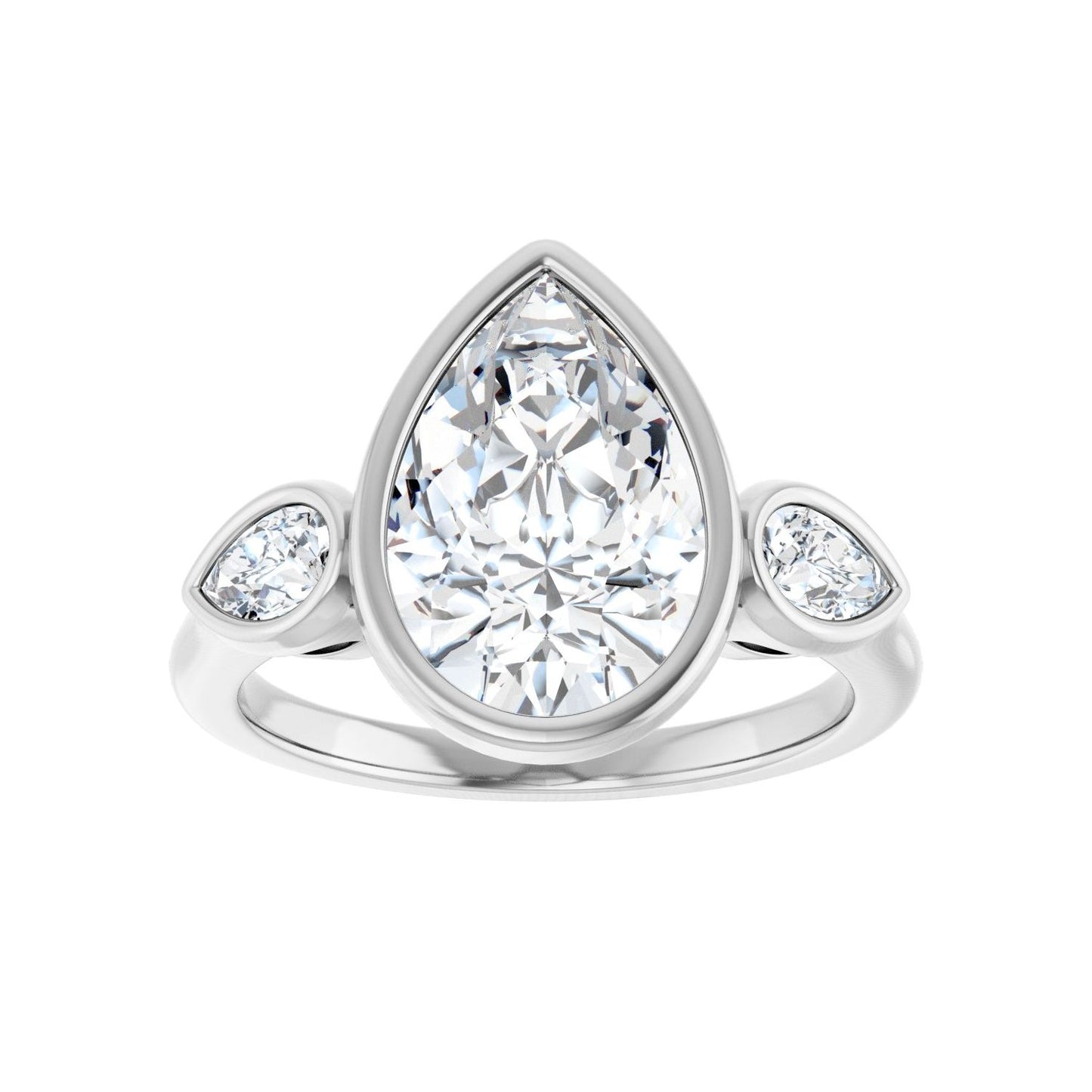 Pear Bezel-Set Three-Stone Engagement Ring | Metal Type=14K White Gold | Center Stone Size=3 CT | Image 3