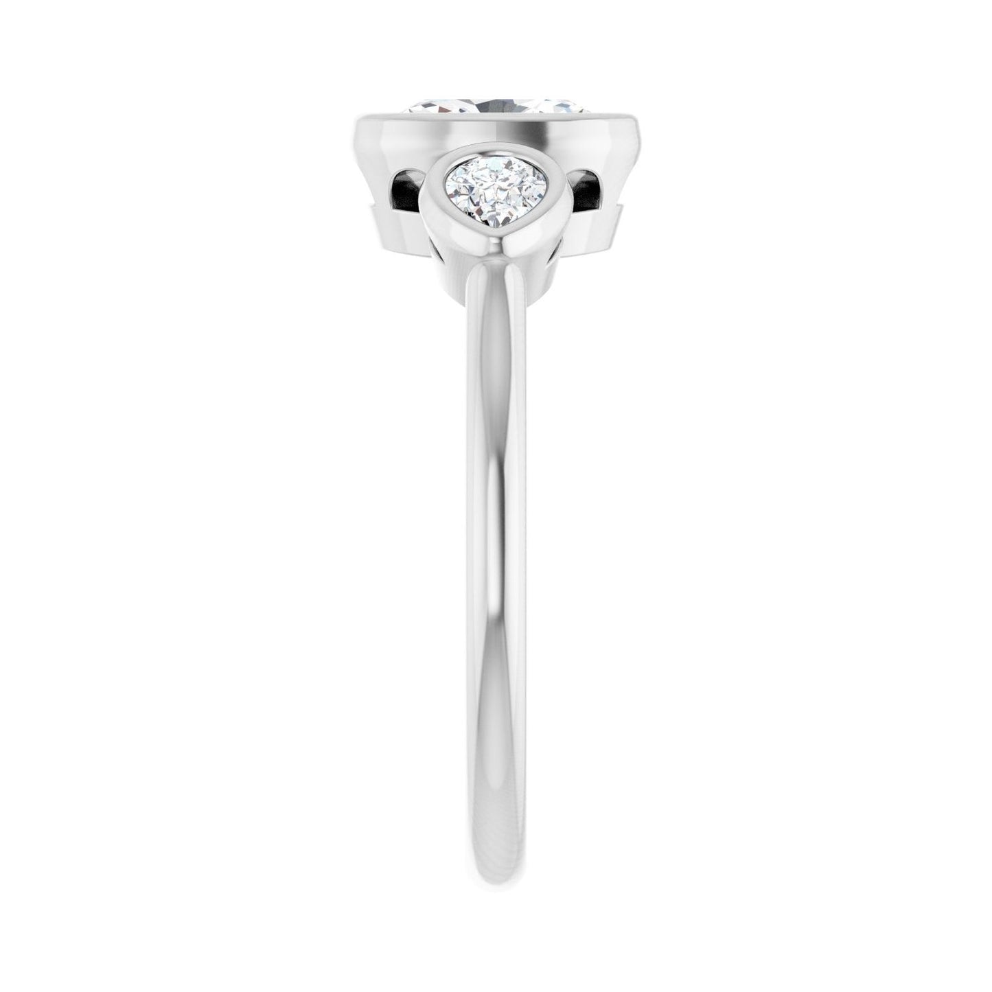 Oval Bezel-Set Three-Stone Engagement Ring | Metal Type=14K White Gold | Center Stone Size=1 CT | Image 4