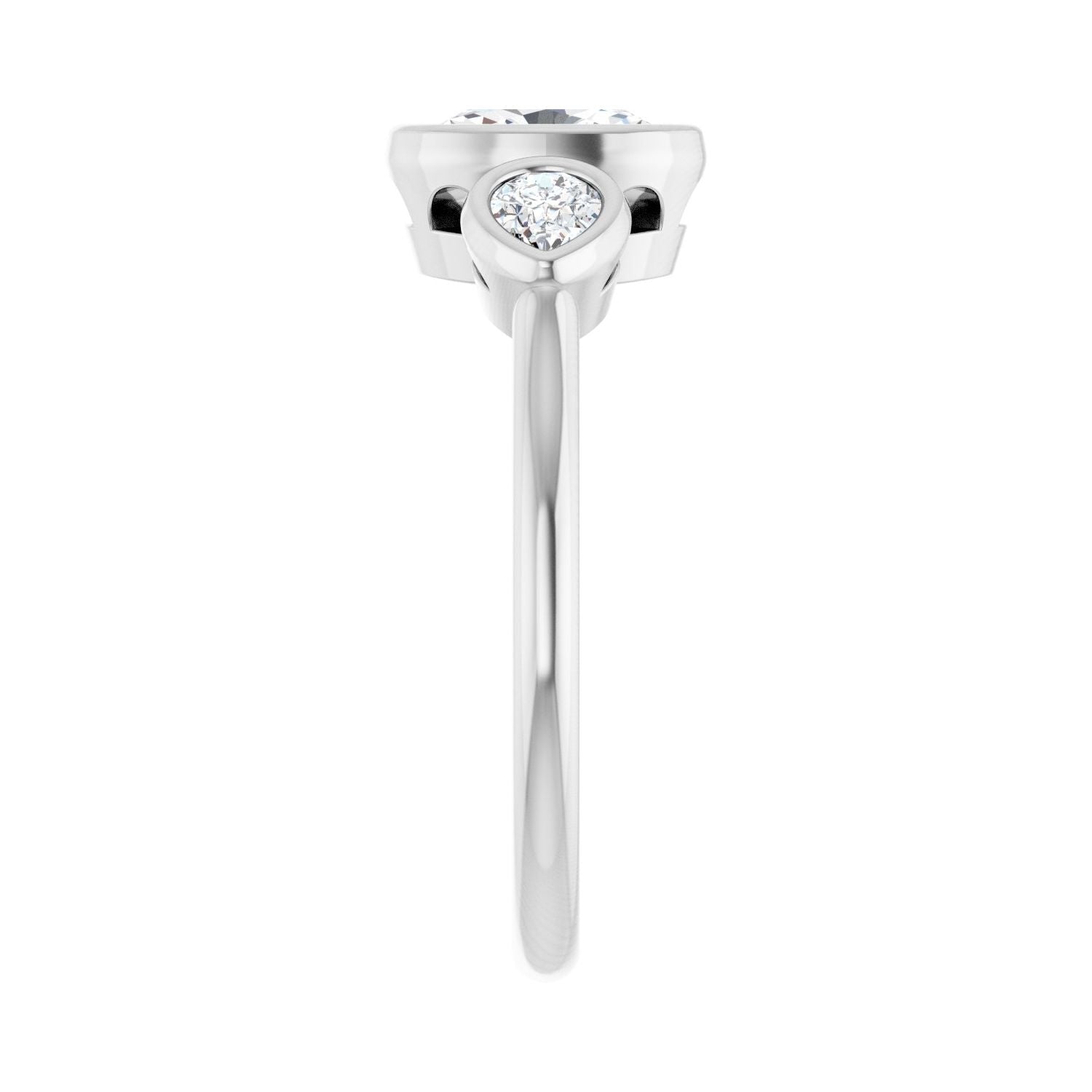 Oval Bezel-Set Three-Stone Engagement Ring | Metal Type=14K White Gold | Center Stone Size=1 CT | Image 4