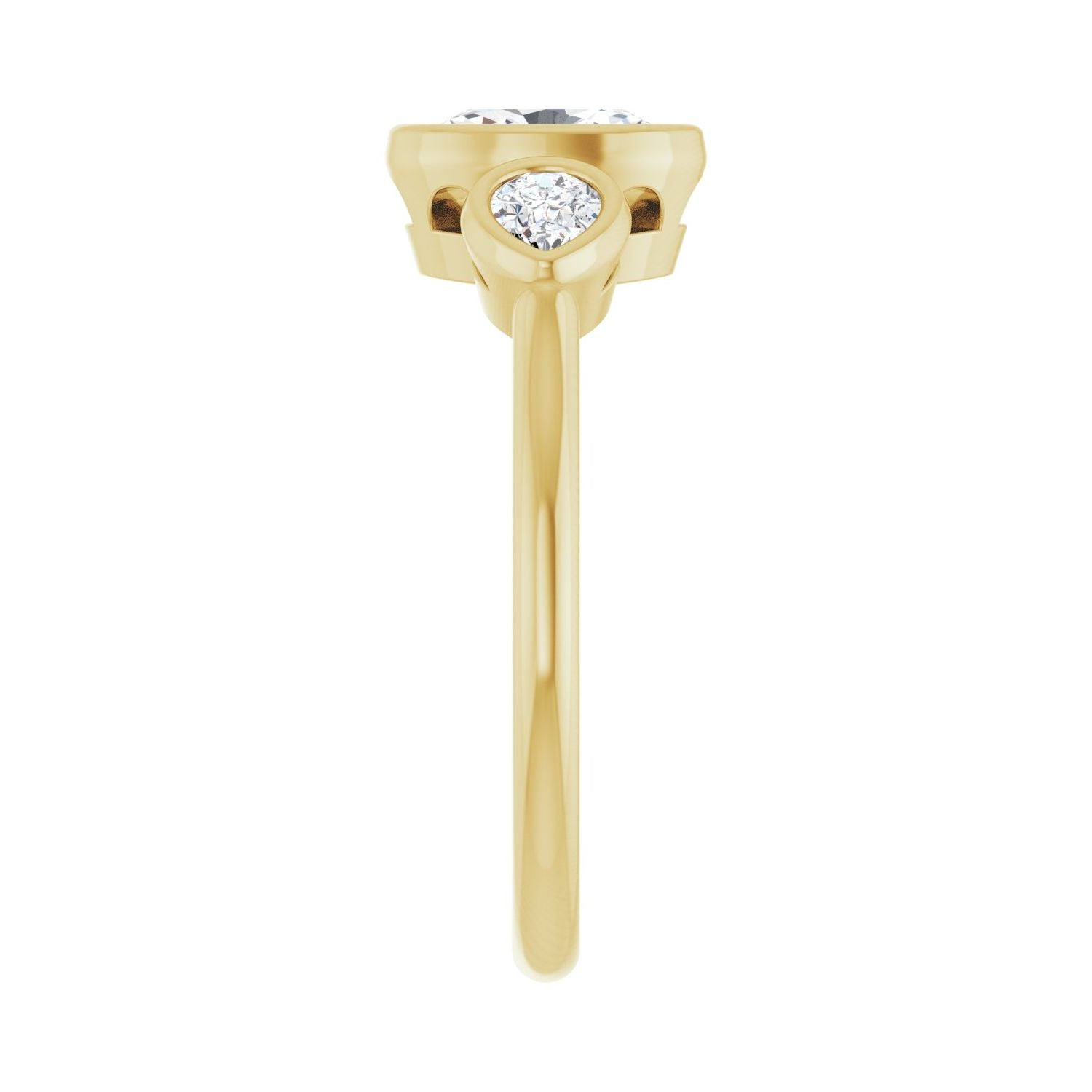 Oval Bezel-Set Three-Stone Engagement Ring | Metal Type=14K Yellow Gold | Center Stone Size=1 CT | Image 4