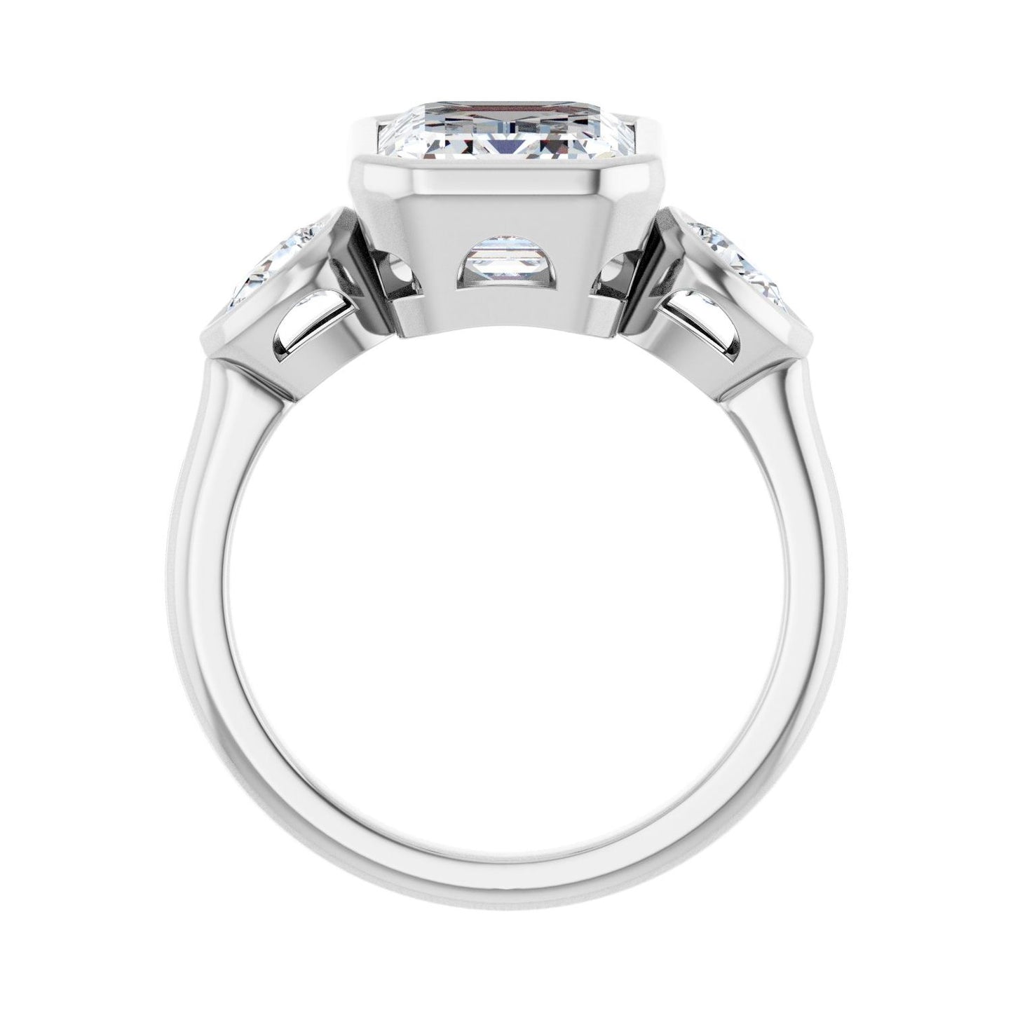 Emerald Bezel-Set Three-Stone Engagement Ring | Metal Type=14K White Gold | Center Stone Size=3 CT | Image 2
