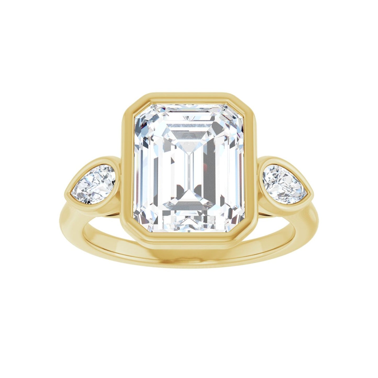 Emerald Bezel-Set Three-Stone Engagement Ring | Metal Type=14K Yellow Gold | Center Stone Size=3 CT | Image 3