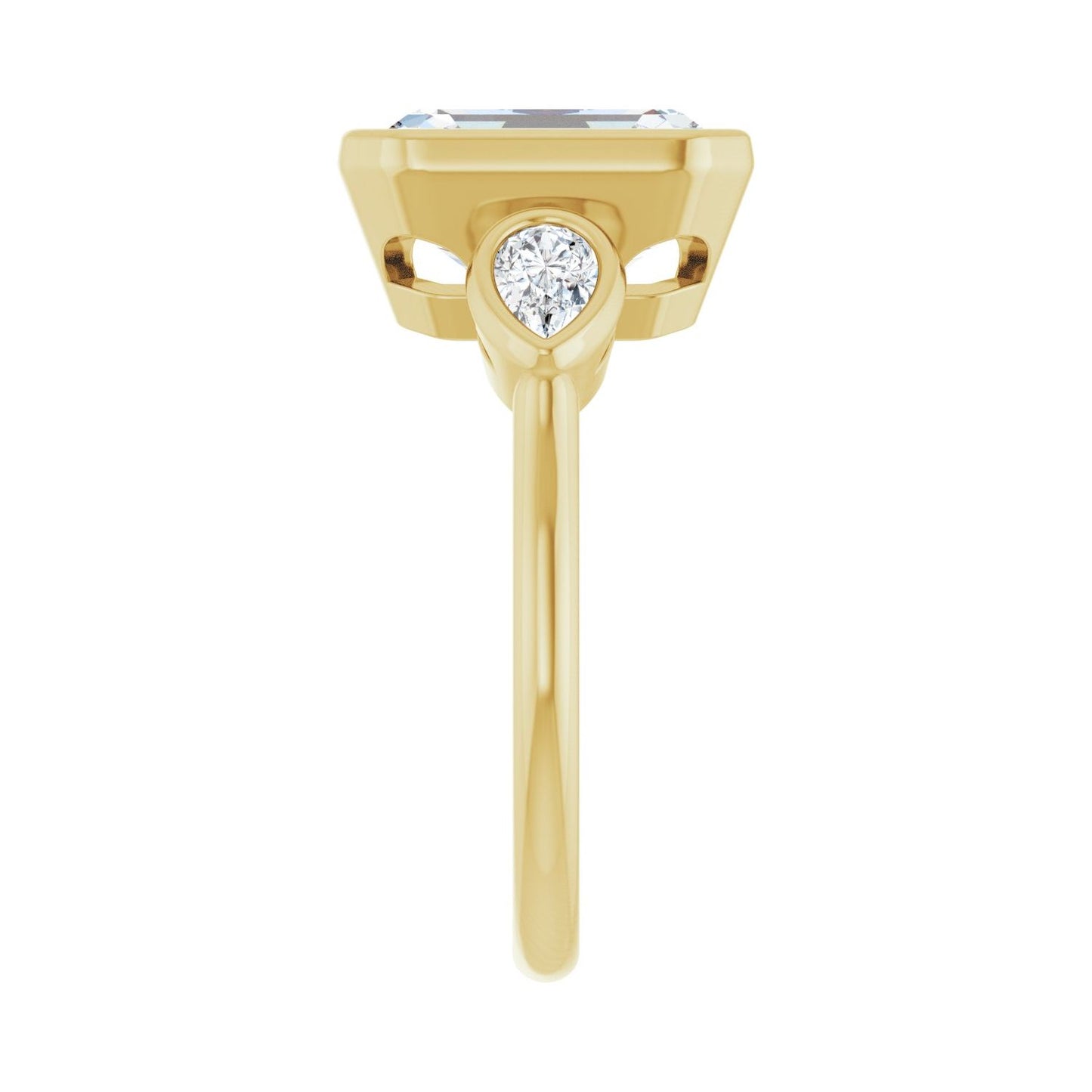 Emerald Bezel-Set Three-Stone Engagement Ring | Metal Type=14K Yellow Gold | Center Stone Size=3 CT | Image 4