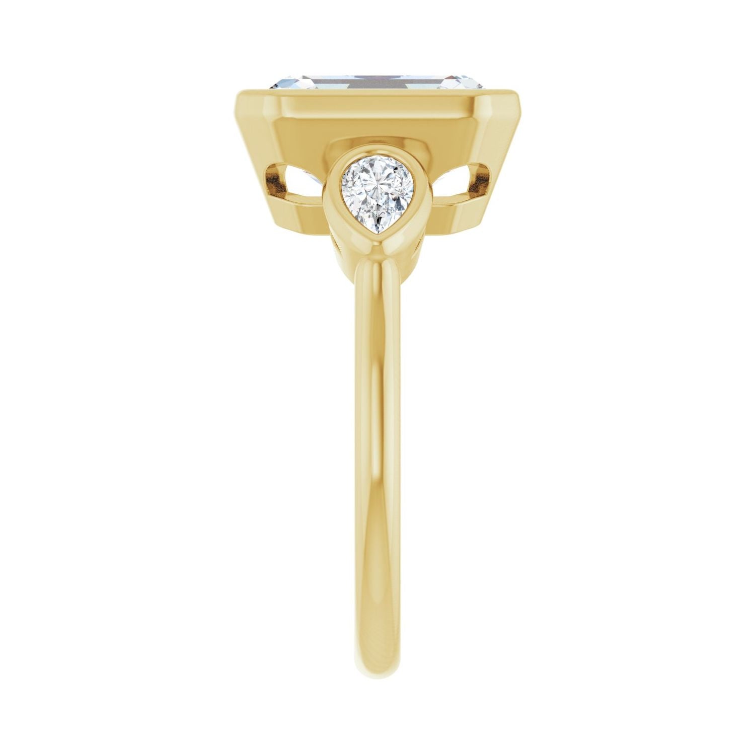 Emerald Bezel-Set Three-Stone Engagement Ring | Metal Type=14K Yellow Gold | Center Stone Size=3 CT | Image 4
