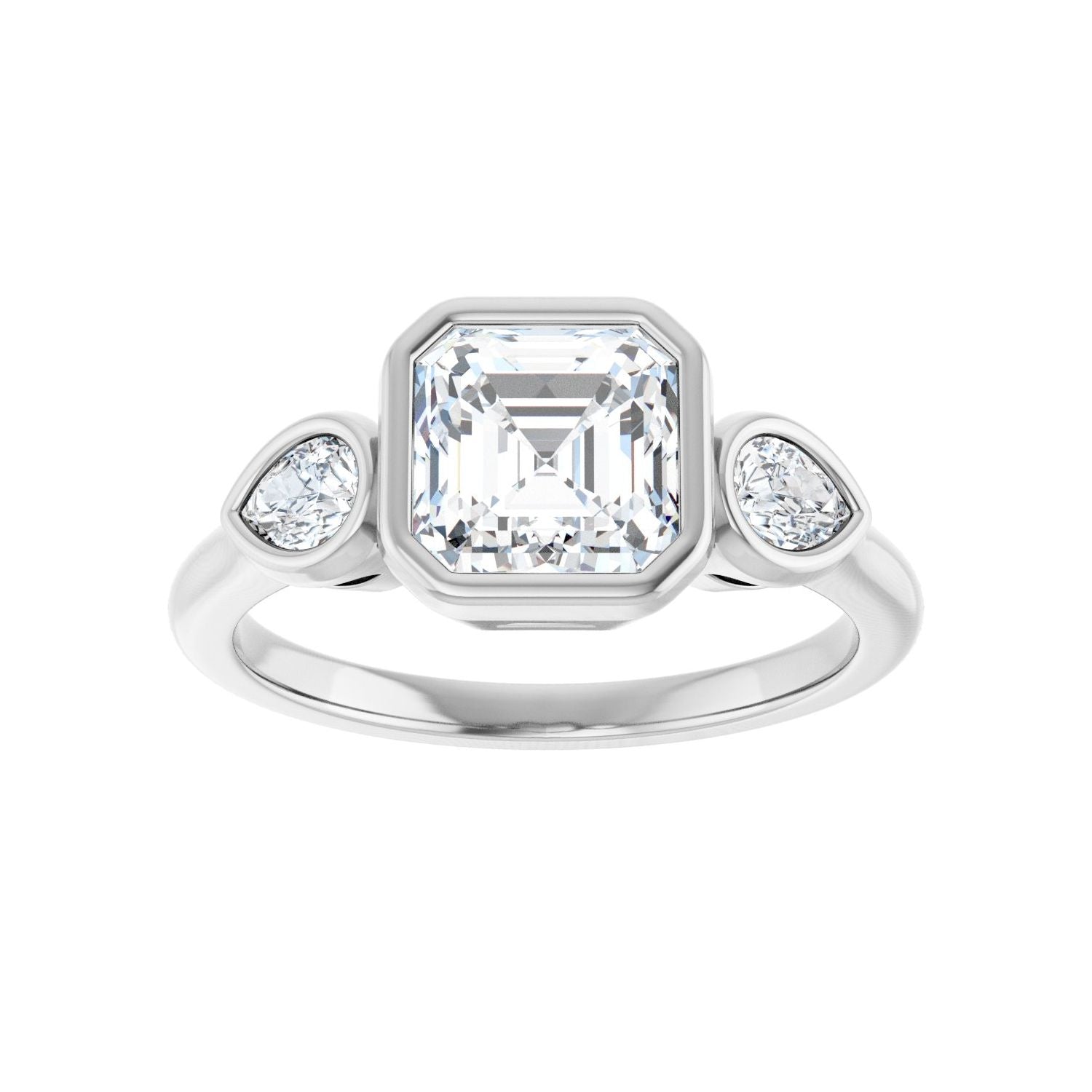 Asscher Bezel-Set Three-Stone Engagement Ring | Metal Type=14K White Gold | Center Stone Size=1.5 CT | Image 3