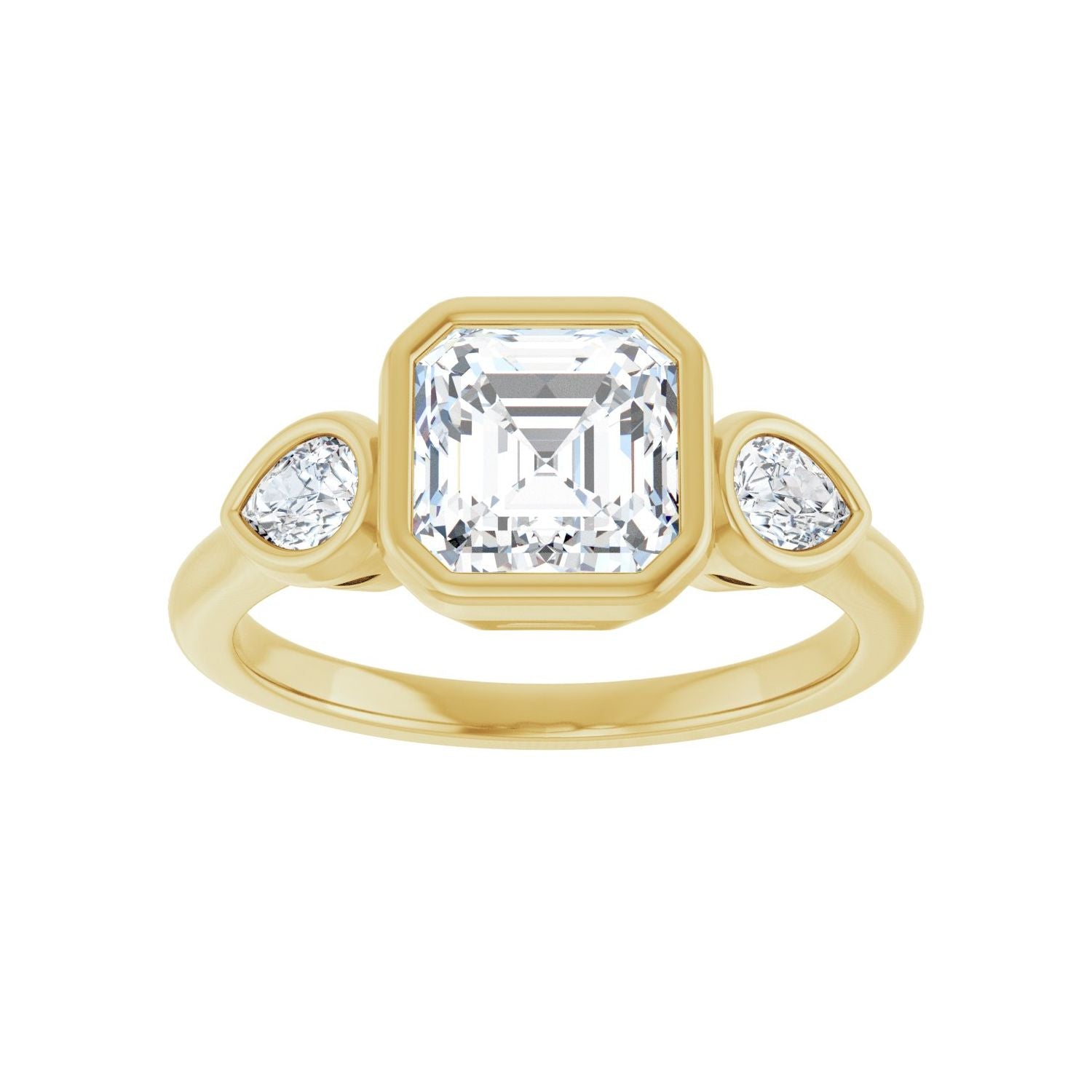 Asscher Bezel-Set Three-Stone Engagement Ring | Metal Type=14K Yellow Gold | Center Stone Size=1.5 CT | Image 3