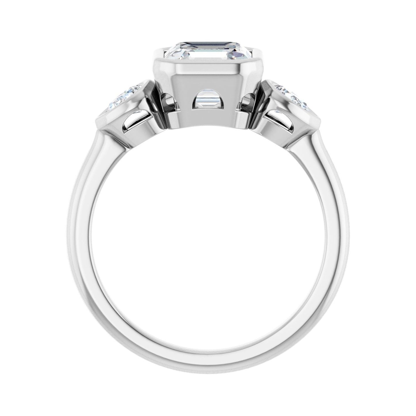 Asscher Bezel-Set Three-Stone Engagement Ring | Metal Type=14K White Gold | Center Stone Size=1.5 CT | Image 2