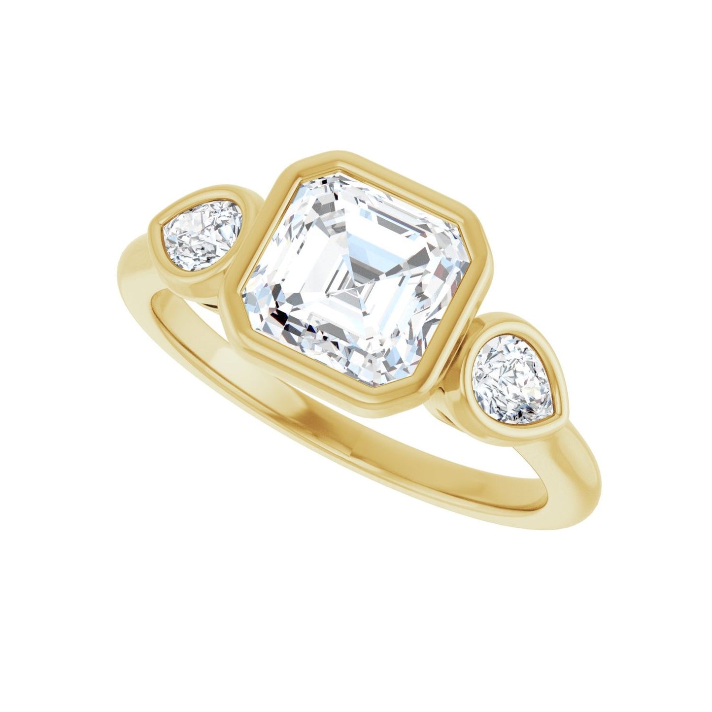 Asscher Bezel-Set Three-Stone Engagement Ring | Metal Type=14K Yellow Gold | Center Stone Size=1.5 CT | Image 5