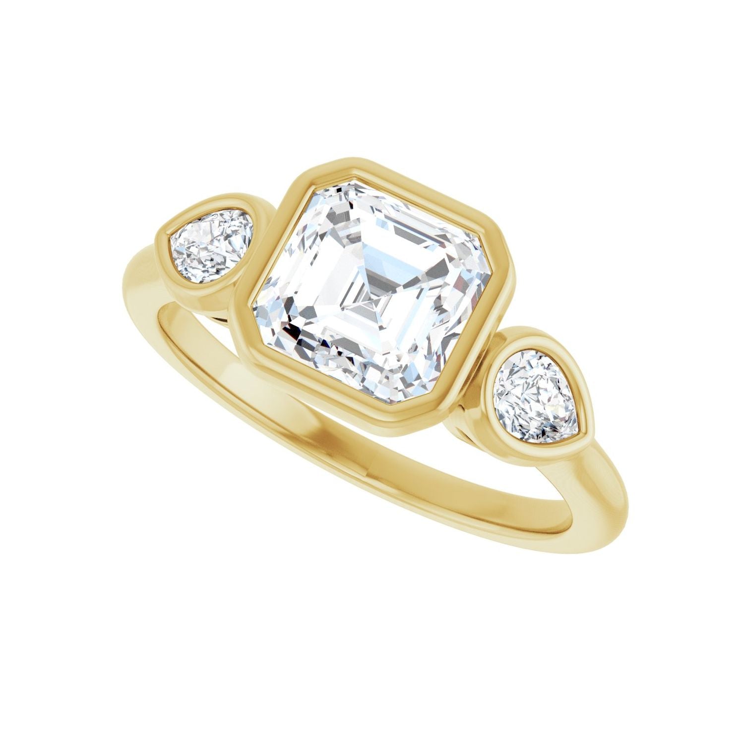 Asscher Bezel-Set Three-Stone Engagement Ring | Metal Type=14K Yellow Gold | Center Stone Size=1.5 CT | Image 5