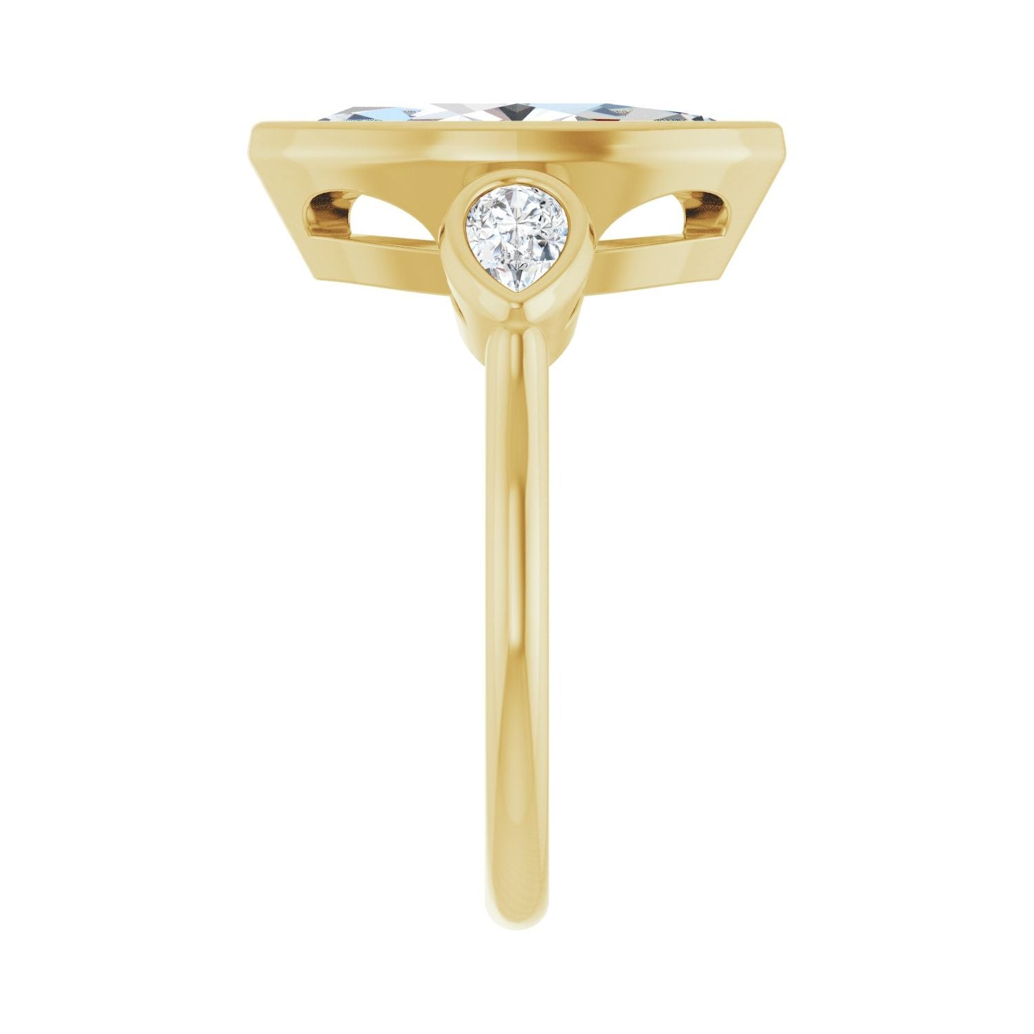 Marquise Bezel-Set Three-Stone Engagement Ring | Metal Type=14K Yellow Gold | Center Stone Size=2.5 CT | Image 4