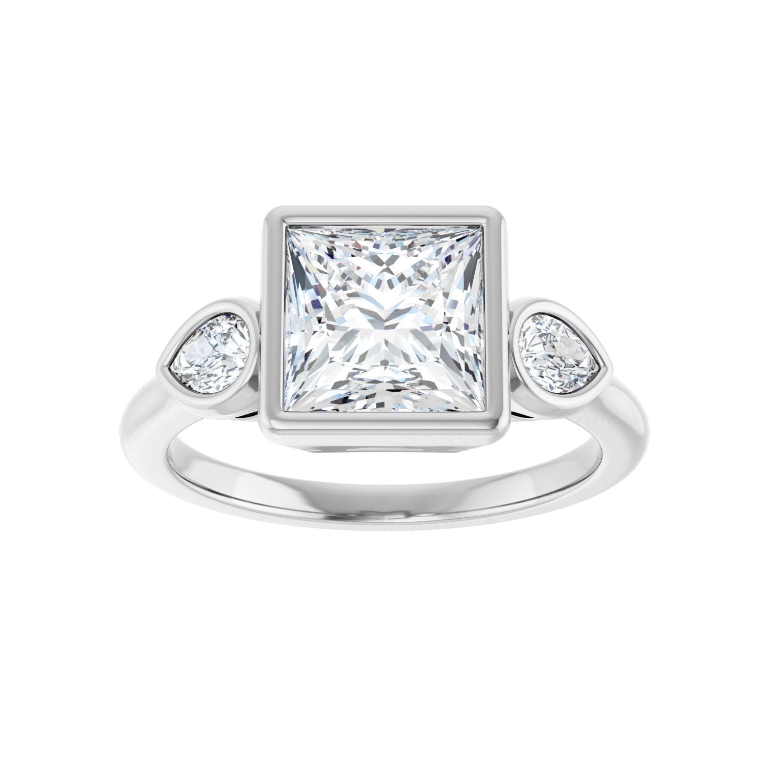 Square Bezel-Set Three-Stone Engagement Ring | Metal Type=14K White Gold | Center Stone Size=2 CT | Image 3
