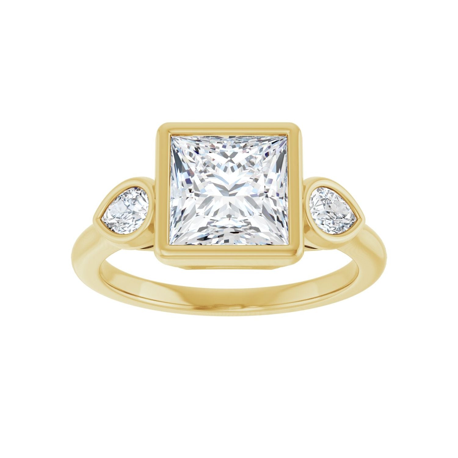 Square Bezel-Set Three-Stone Engagement Ring | Metal Type=14K Yellow Gold | Center Stone Size=2 CT | Image 3