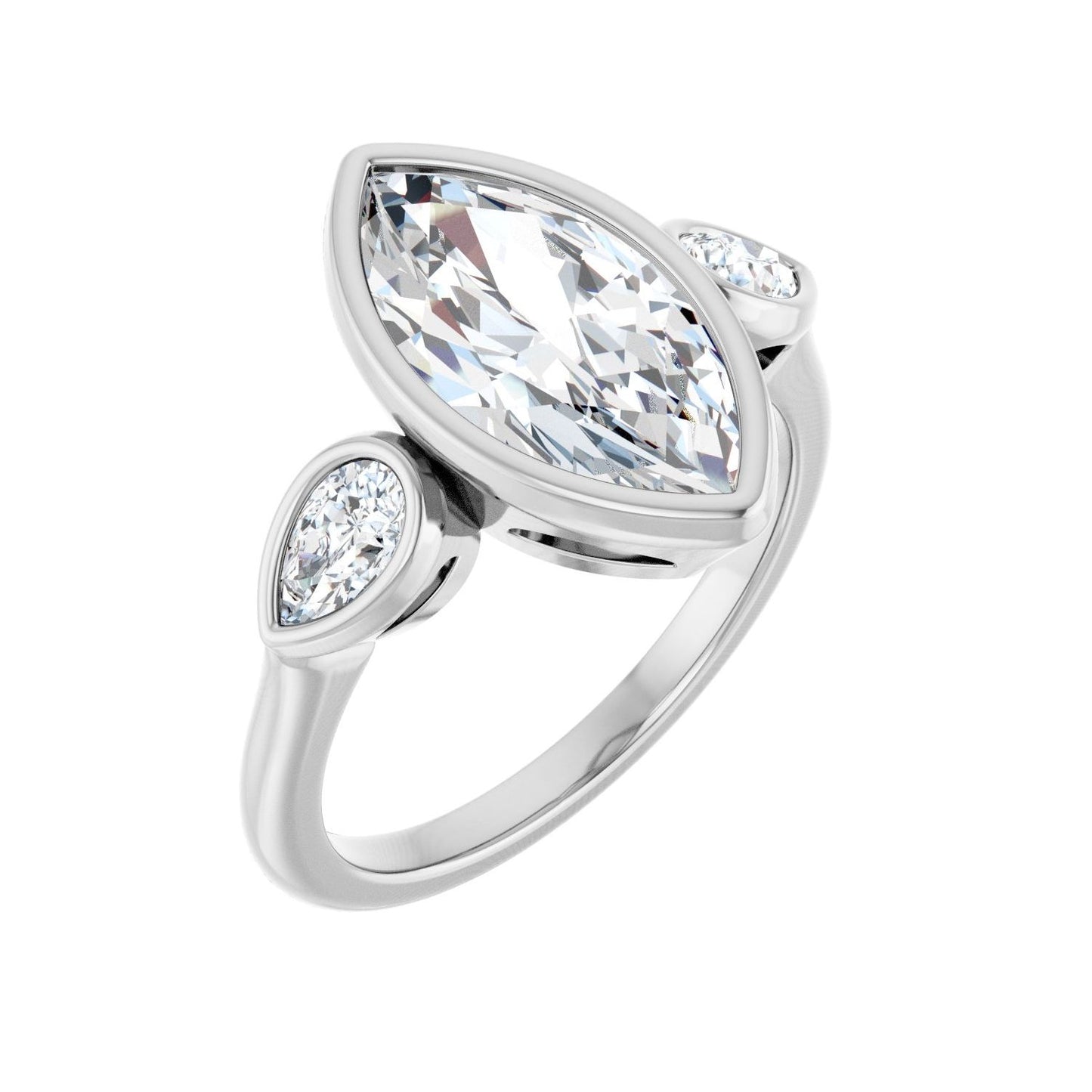 Marquise Bezel-Set Three-Stone Engagement Ring | Metal Type=14K White Gold | Center Stone Size=2.5 CT | Image 1