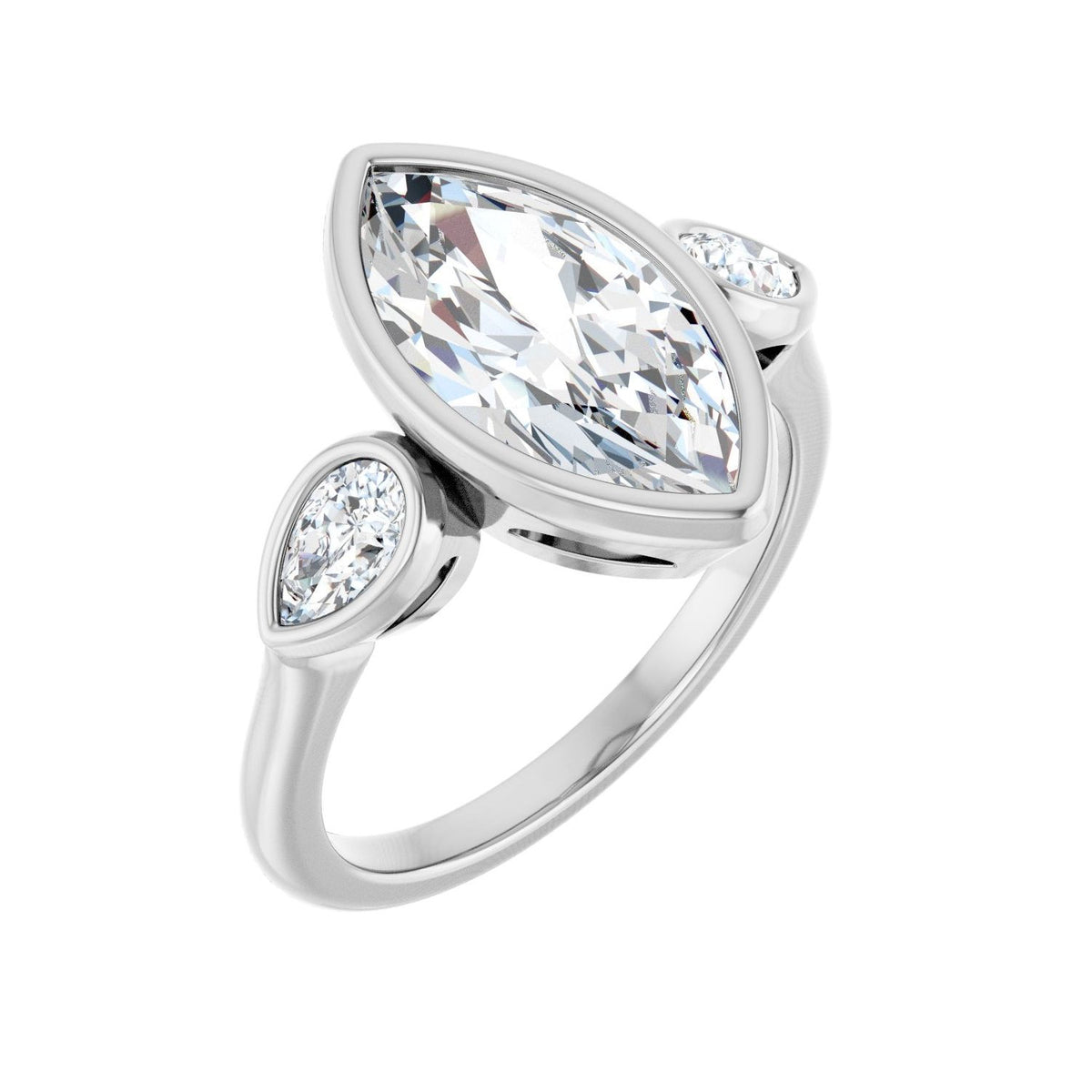 Marquise Bezel-Set Three-Stone Engagement Ring | Metal Type=14K White Gold | Center Stone Size=2.5 CT | Image 2