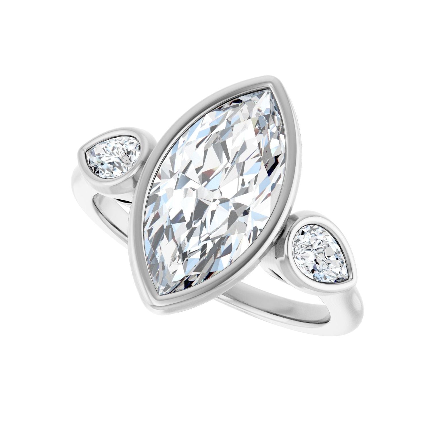 Marquise Bezel-Set Three-Stone Engagement Ring | Metal Type=14K White Gold | Center Stone Size=2.5 CT | Image 5
